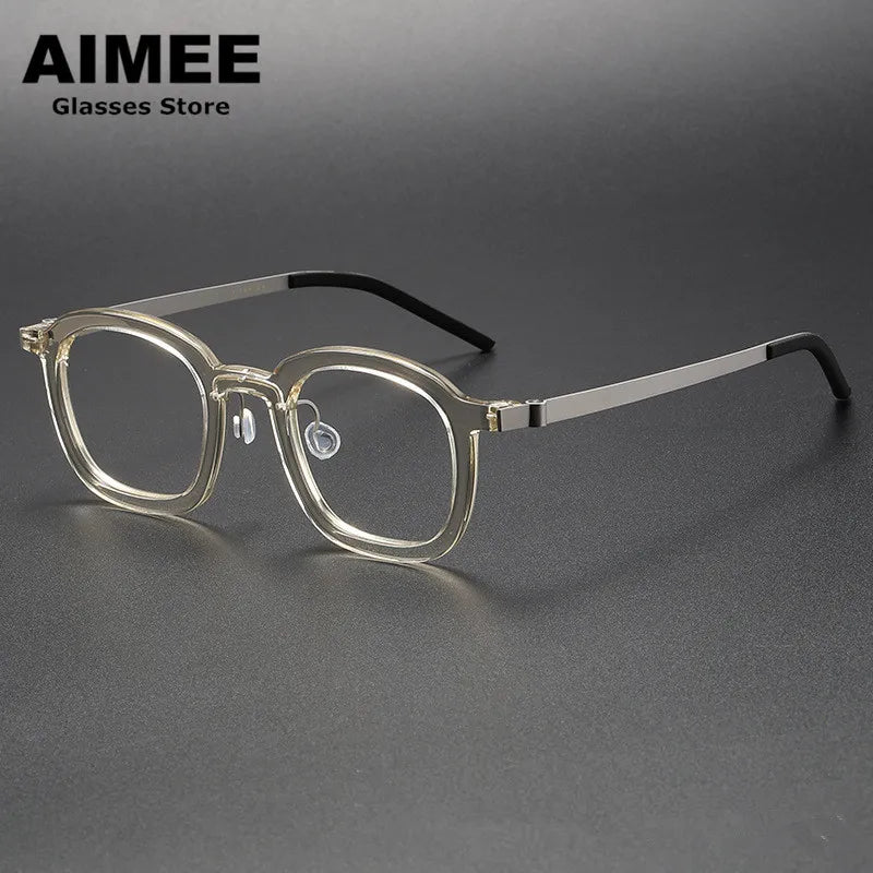 Aimee Unisex Full Rim Square Screwless Titanium Acetate Eyeglasses Frame 1050 - Lightweight Durable Glasses for Work, Reading & Everyday Use