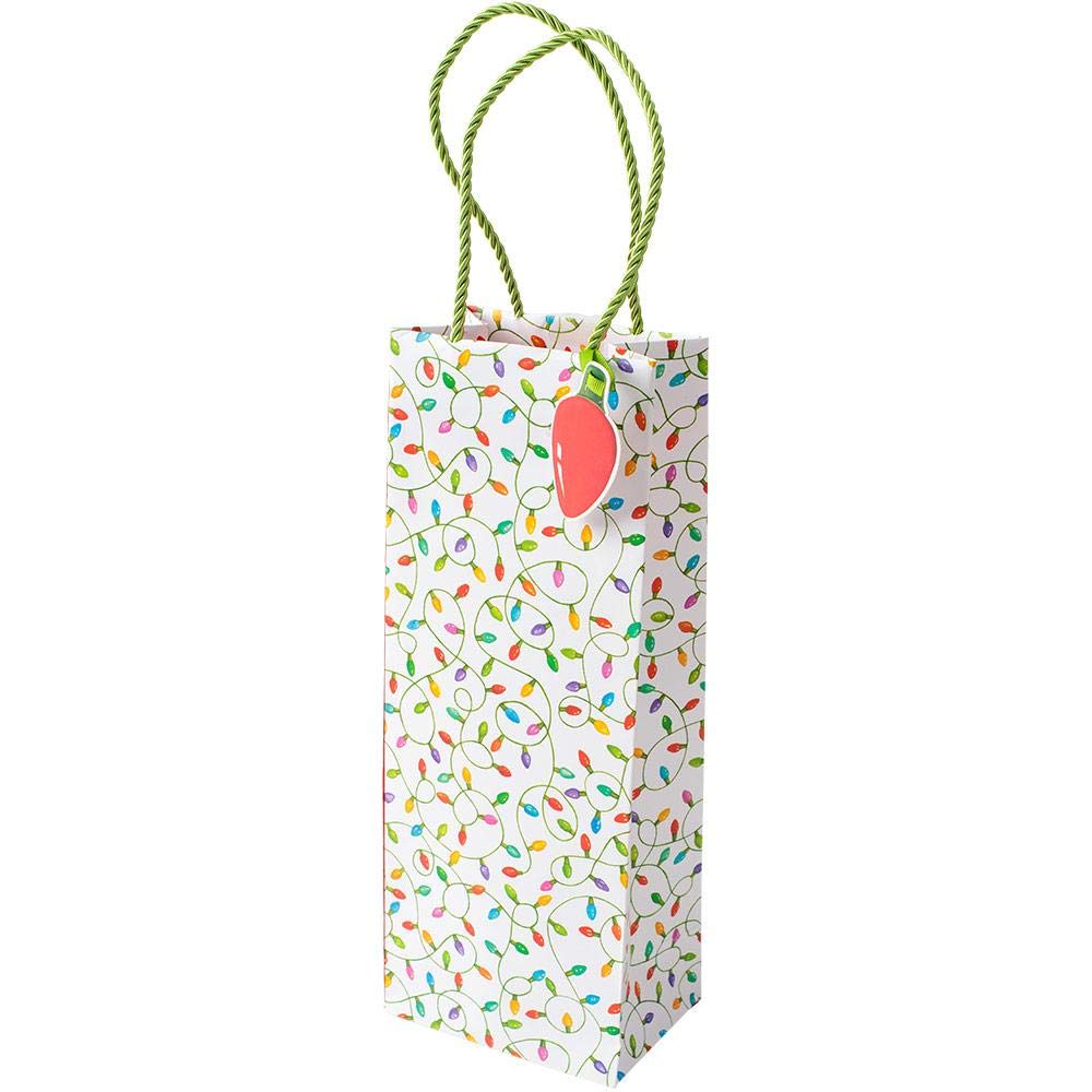 Premium Caspari Christmas Lights Wine & Bottle Gift Bags - Set of 4 Reusable Holiday Gift Bags for Wine, Champagne & Liquor Bottles - Perfect for Christmas Gifts, Party Favors & Hostess Presents