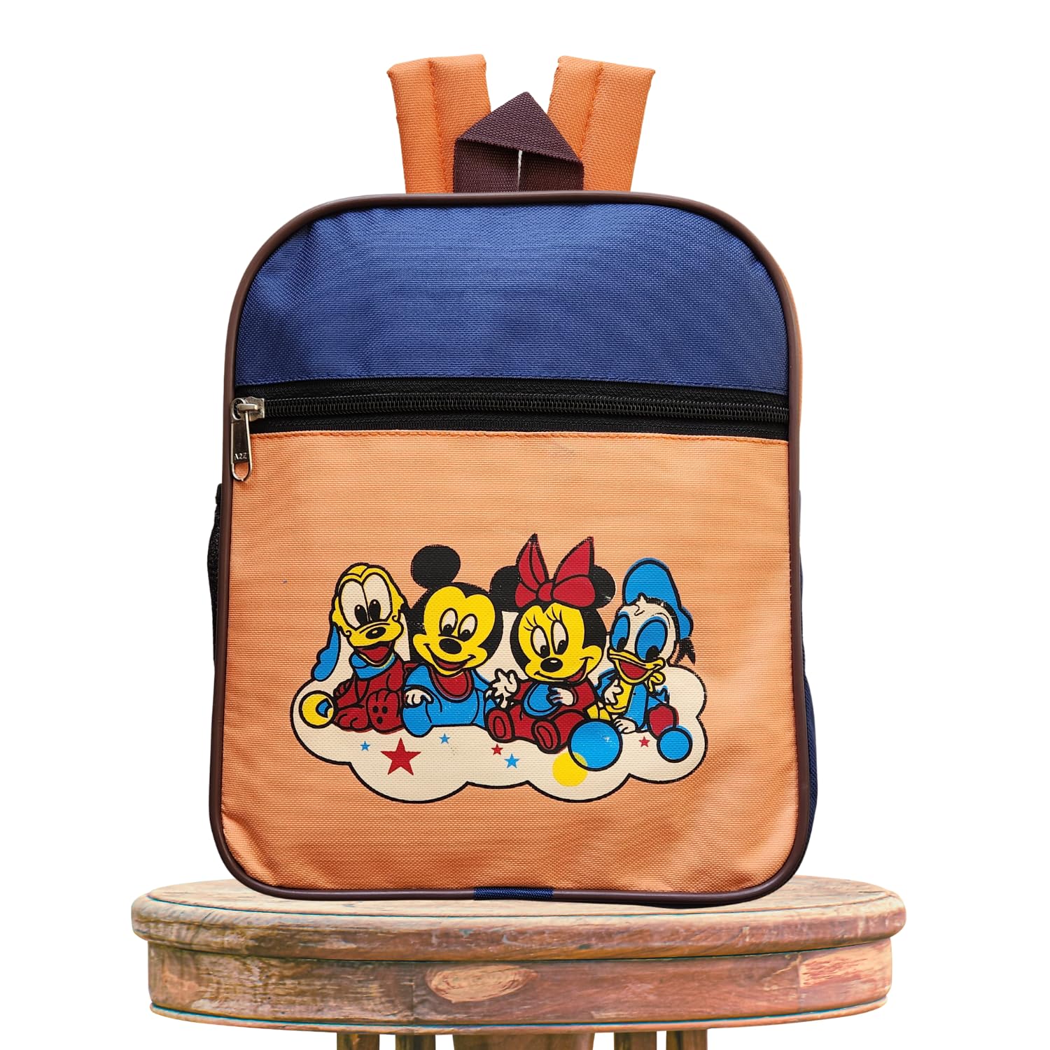 KARBD Kids Backpack for Boys & Girls - 12 Inch School Bag with Multiple Pockets, Compartments & Bottle Holder - Mickey Mouse Cartoon Design (Orange/Blue) - Perfect for School, Travel & Daily Use
