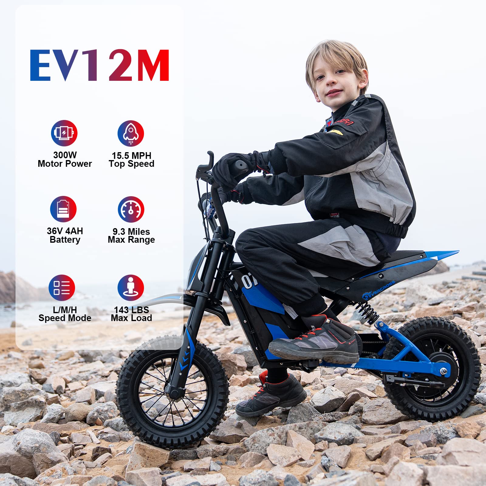EVERCROSS EV12M 300W Electric Motorcycle - 15.5MPH, 9.3 Miles Range, 3-Speed for Urban Commuting