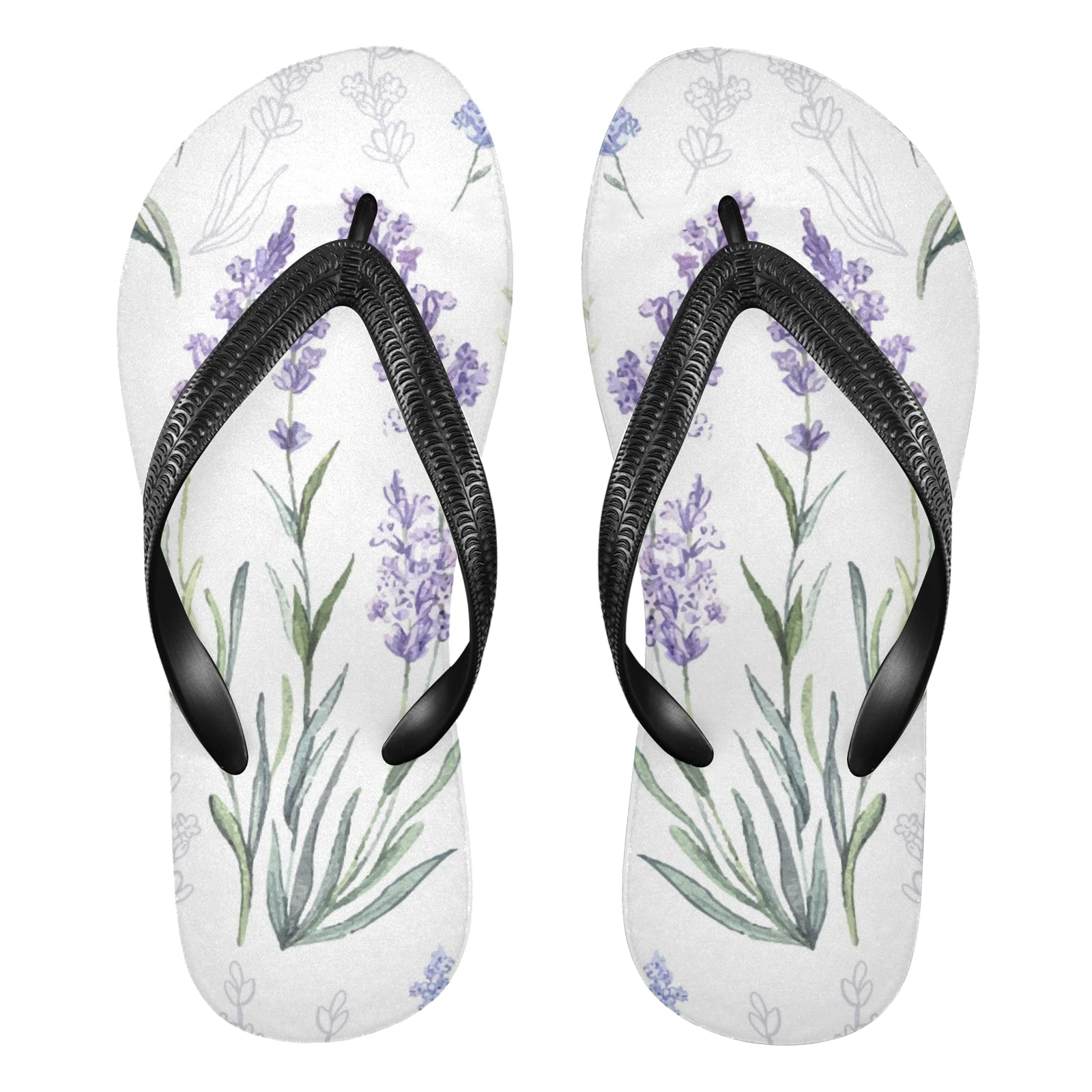Purple Lavender Flower Flip Flops for Women - Summer Casual Sandals & Couple Beach Slippers - Non-Slip Comfortable Footwear for Beach Relaxation, Pool Parties & Vacation Getaways