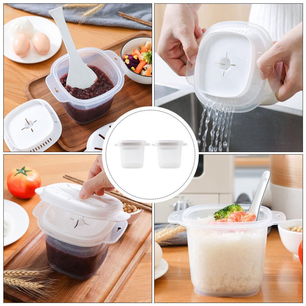 2-Piece Microwave Steamer Set - BPA-Free Food Container for Rice, Pasta, Vegetables & Popcorn | Reusable Microwave Cookware for Bacon, Dumplings & Meal Prep | Perfect for Office Lunch & Quick Home Cooking (White)