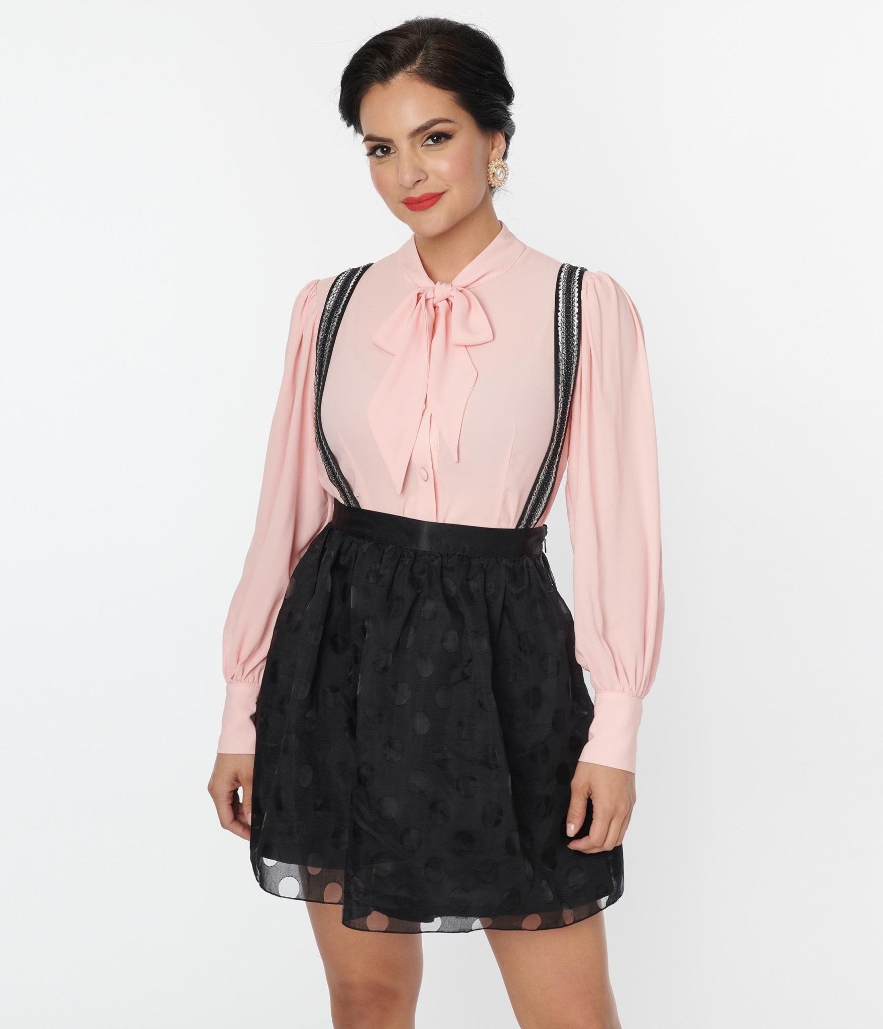 Vintage Black Polka Dot Tulle Suspender Mini Skirt - Retro Swing Skirt for Women, Party Outfit, Pin-Up Style Fashion, Perfect for Cosplay, Halloween & Vintage-Themed Events