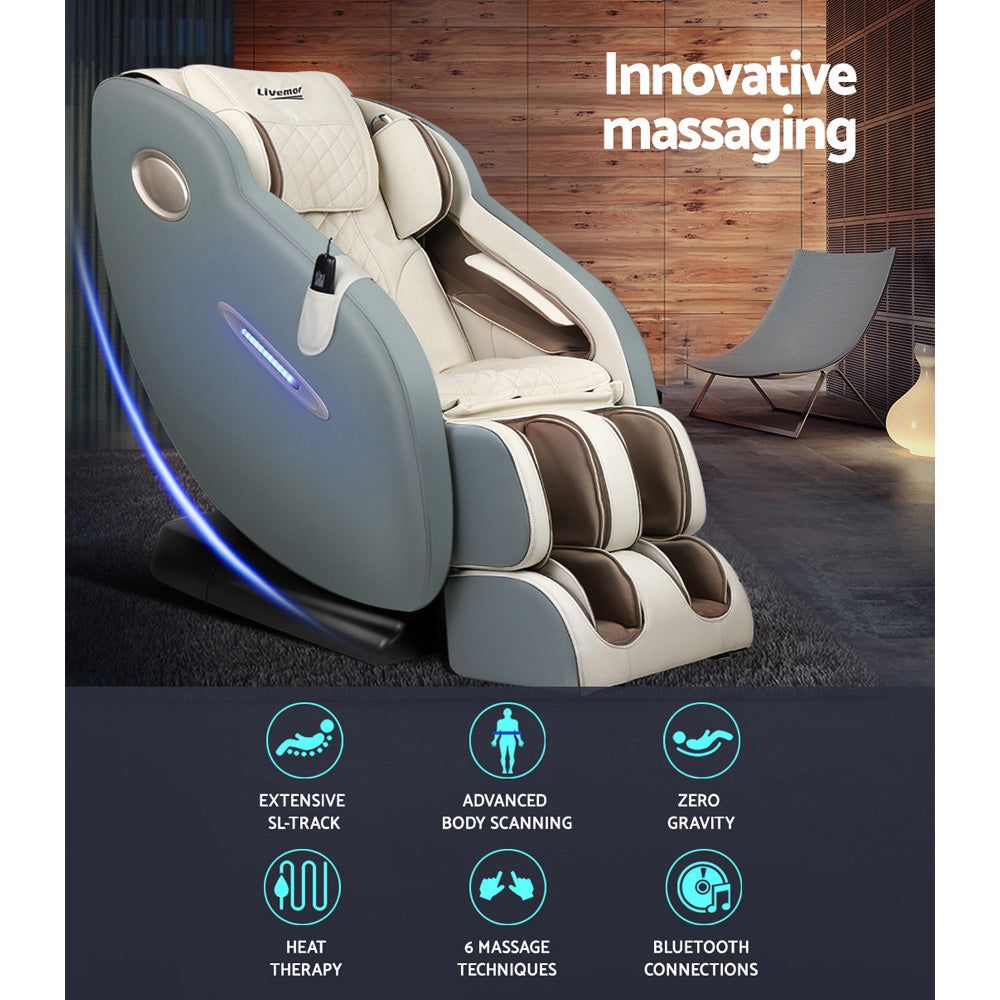 Livemor Electric Massage Recliner Chair with Full Body Shiatsu Massage - Grey Ozeni for Home, Office & Relaxation Therapy