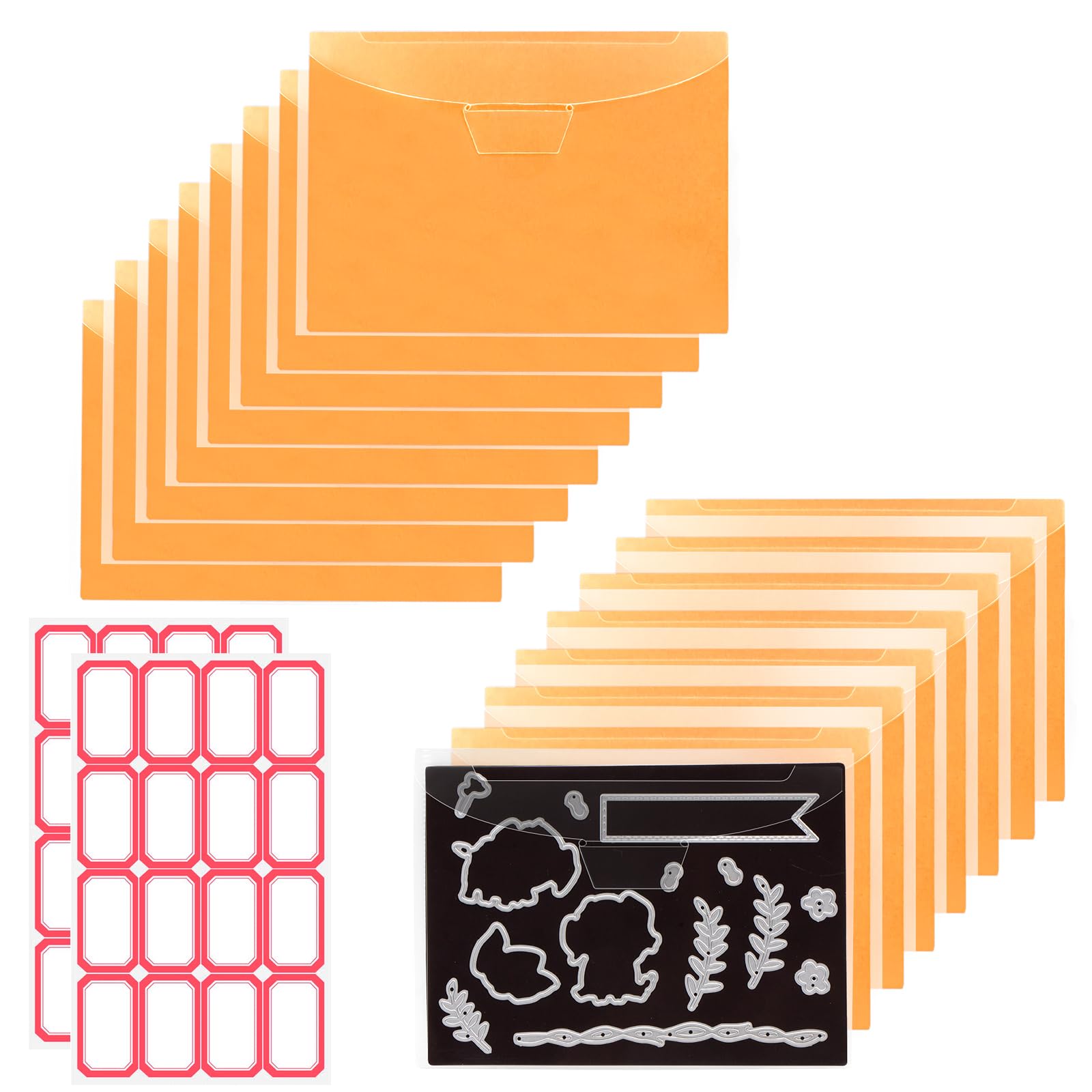 Yoseng 32 PCS Stamp and Die Storage Bags with Magnetic Sheets - Organizer Set for Craft Dies, Embossing, Scrapbooking & Thin Metal Items - Perfect for DIY Projects, Card Making & Craft Organization (Orange)