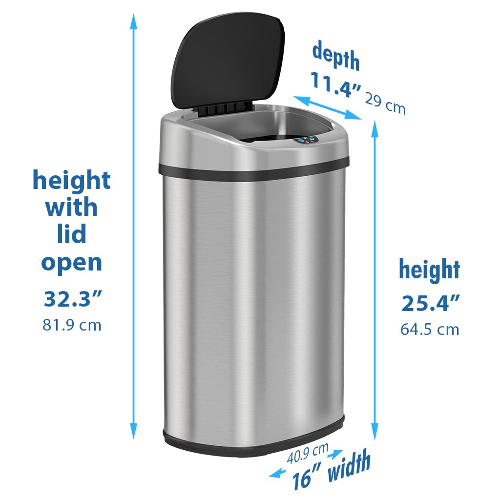 iTouchless 13 Gallon Automatic Sensor Trash Can with Odor Control - Stainless Steel Kitchen Garbage Bin with Wide Lid Opening & 20 Premium Bags - Perfect for Home, Office, and Restaurant Use