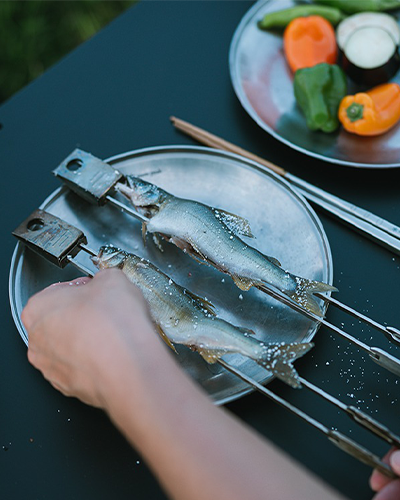 Takibi Hearth Skewer Set - 4-Piece Stainless Steel Campfire Cooking Kit for Outdoor Grilling, BBQ & Backyard Fire Pit - Perfect for Camping, Picnics & Backyard Gatherings