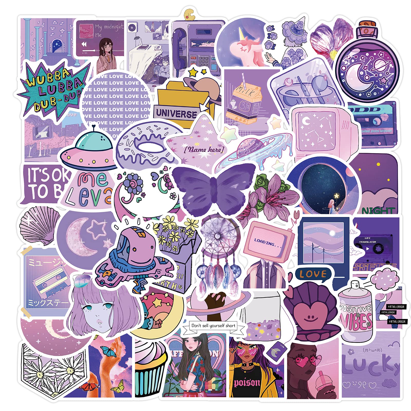 50Pcs Cute Aesthetic Vinyl Stickers - Waterproof Kawaii Stickers for Water Bottles, Laptops & Computers - Perfect for VSCO Girls, Teens & Kids - Great for School, DIY Crafts & Personalizing Accessories