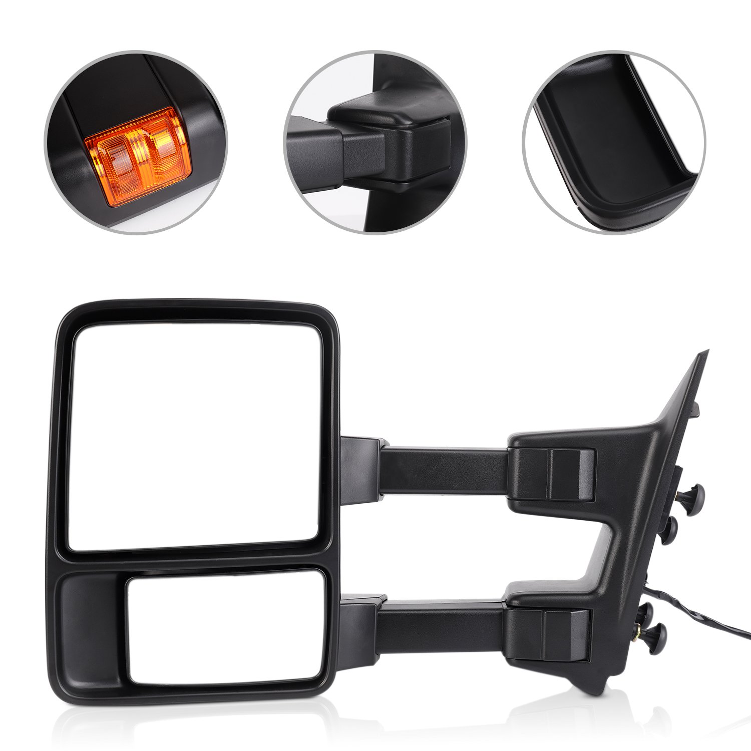 Black Telescoping Folding Tow Mirrors with LED Signal Light for 2008-2016 Ford F250 F350 F450 F550 Super Duty - Heavy Duty Towing & Enhanced Safety