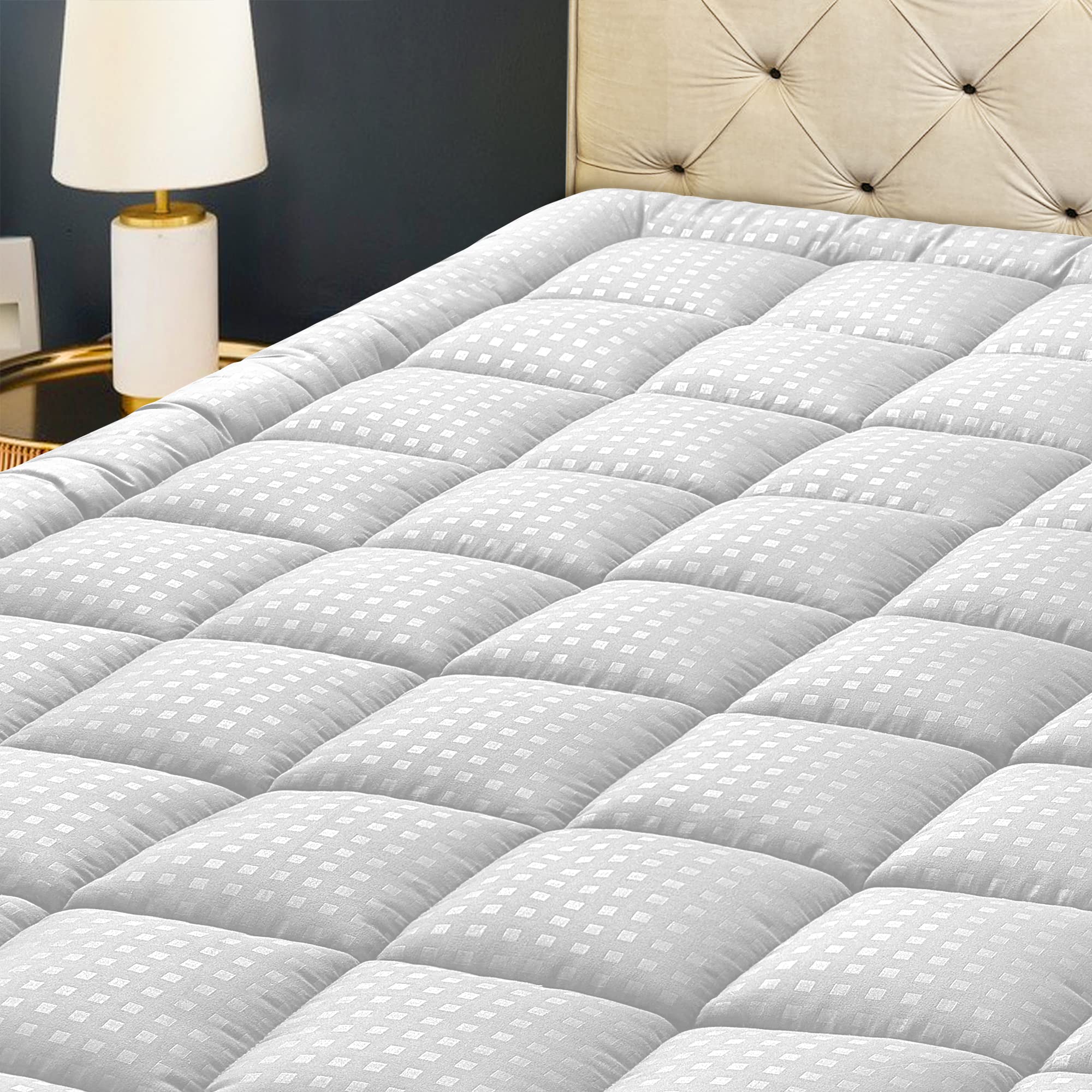 HYLEORY Full XL Cooling Mattress Pad - Quilted Fitted Mattress Protector with Breathable Fluffy Pillow Top, Soft Mattress Topper for 8-21