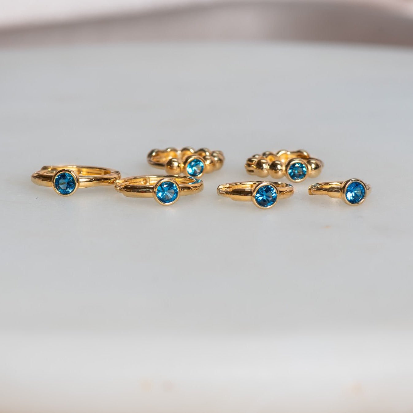 14k Yellow Gold Blue Topaz Beaded Hoop Earrings for Women - Elegant Dangle Jewelry for Parties, Weddings & Special Occasions