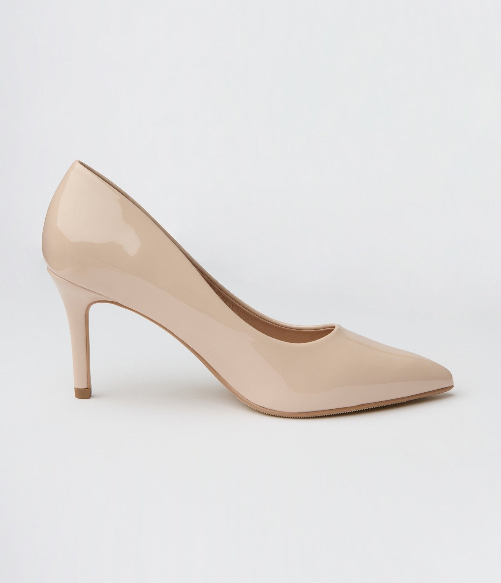 Beige Patent Leatherette Stiletto Heels for Women - Pointed Toe High Heel Pumps for Party, Wedding & Evening Dress
