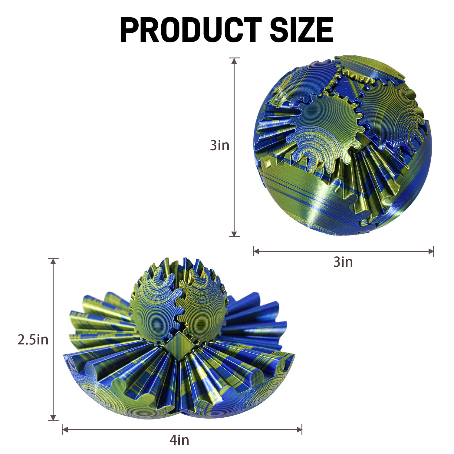 3D Printed Gear Ball Fidget Toy - Stress Relief Desk Toy for Anxiety & Focus | Purple+Blue & Blue+Yellow Color Options | Perfect for Office, Classroom, Travel & ADHD Sensory Therapy