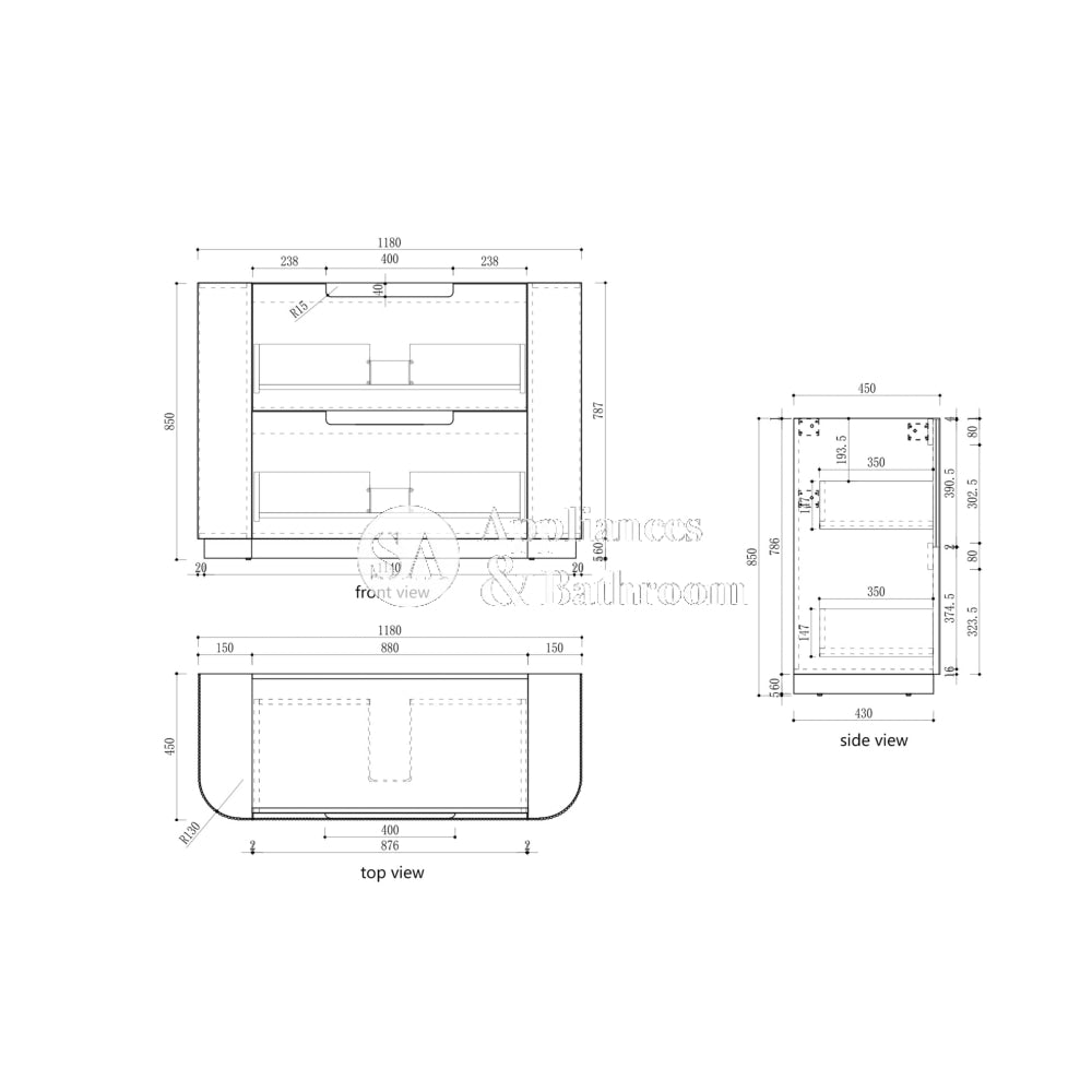 Aulic 1200mm Modern Curved Floor Standing Bathroom Vanity with Solid Surface Countertop & Cato Sink - CA57 1200 ST26FT - Perfect for Contemporary Home Bathroom Renovation