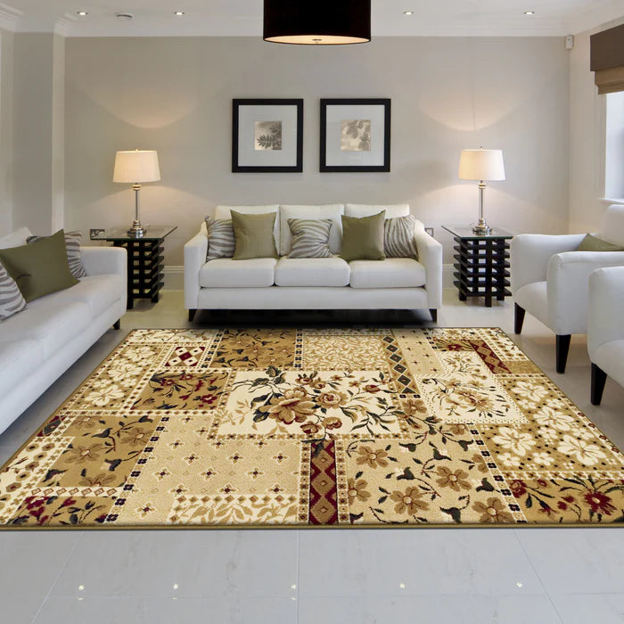 Vintage Floral Patchwork Indoor Area Rug - Soft Non-Slip Bohemian Style Living Room Carpet for Home Decor & Cozy Bedroom Floor Mat