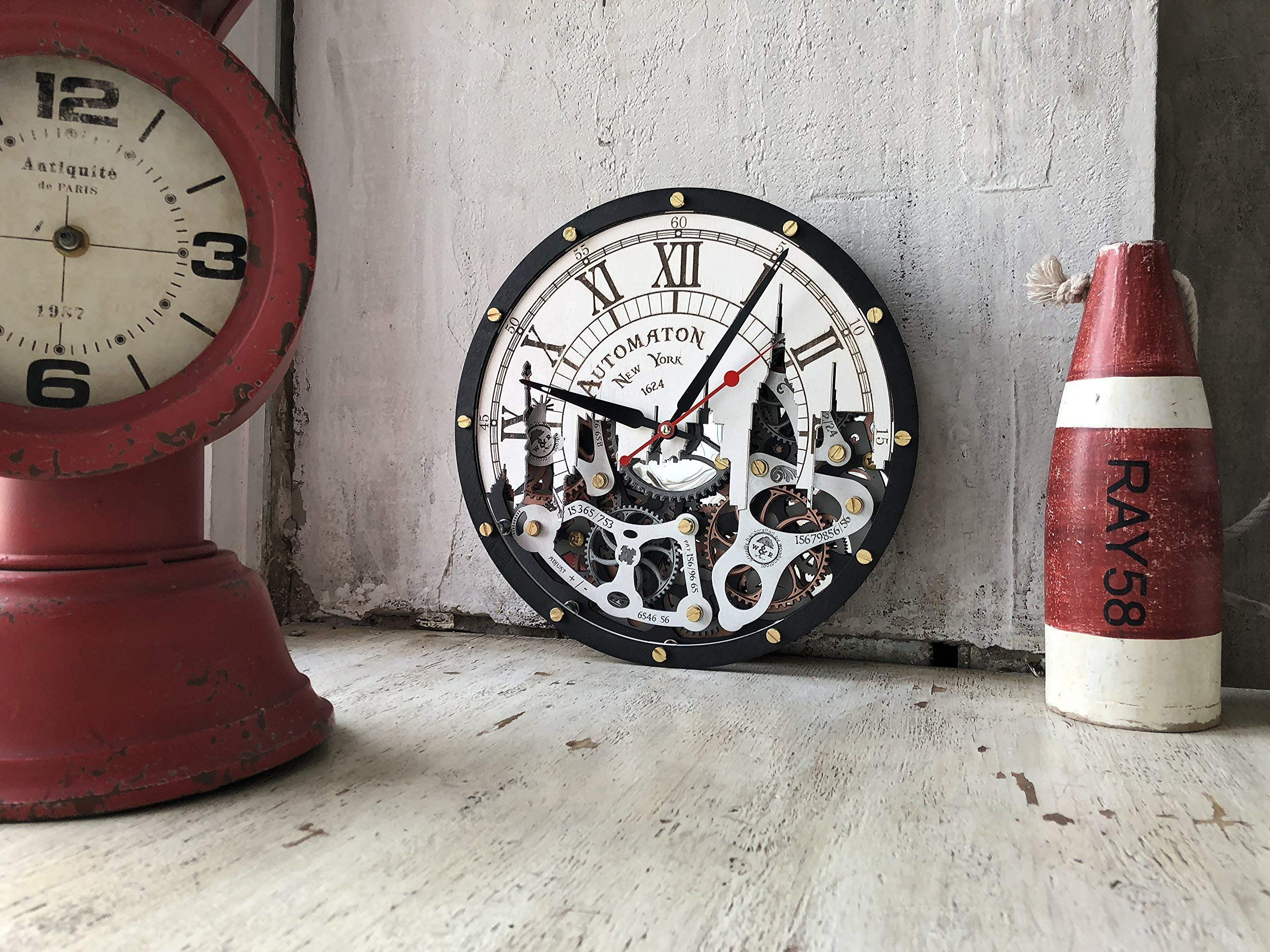 Steampunk New York City Skyline Wall Clock with Moving Gears - Handcrafted Mechanical Decor for Home, Kitchen, Living Room & Office - Unique Personalized Gift Idea for Clock Lovers & Cityscape Enthusiasts - Perfect for Industrial Decor, Steampunk Themed Rooms & Urban Home Offices