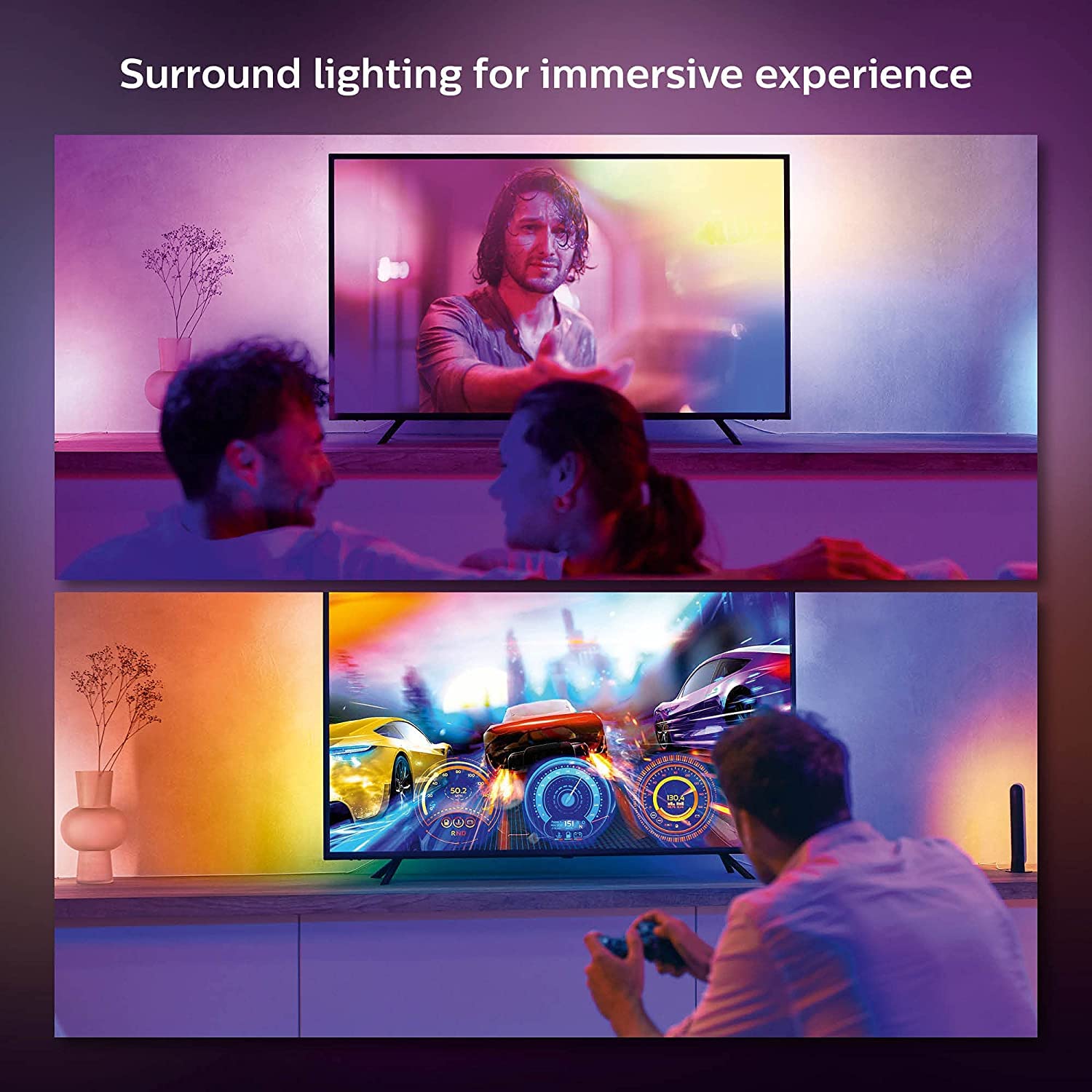 Philips Hue Gradient LED LightStrip 55-inch - Smart TV Backlight Sync with Music & Games | Requires Hue Hub & Sync Box (Certified Renewed) - Perfect for Home Theater, Gaming Setup & Party Lighting