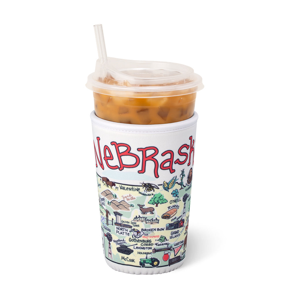 Nebraska Medium Iced Cup Coolie - Insulated Beverage Sleeve for Coffee, Tea & Cold Drinks - Perfect for Road Trips, Office & Outdoor Activities