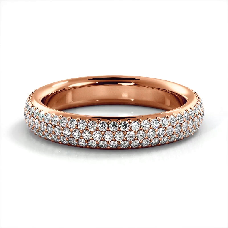 1.38 Carat Round Diamond Triple Row Wedding Band Ring for Women - Elegant Bridal Jewelry for Engagement, Anniversary & Special Occasions