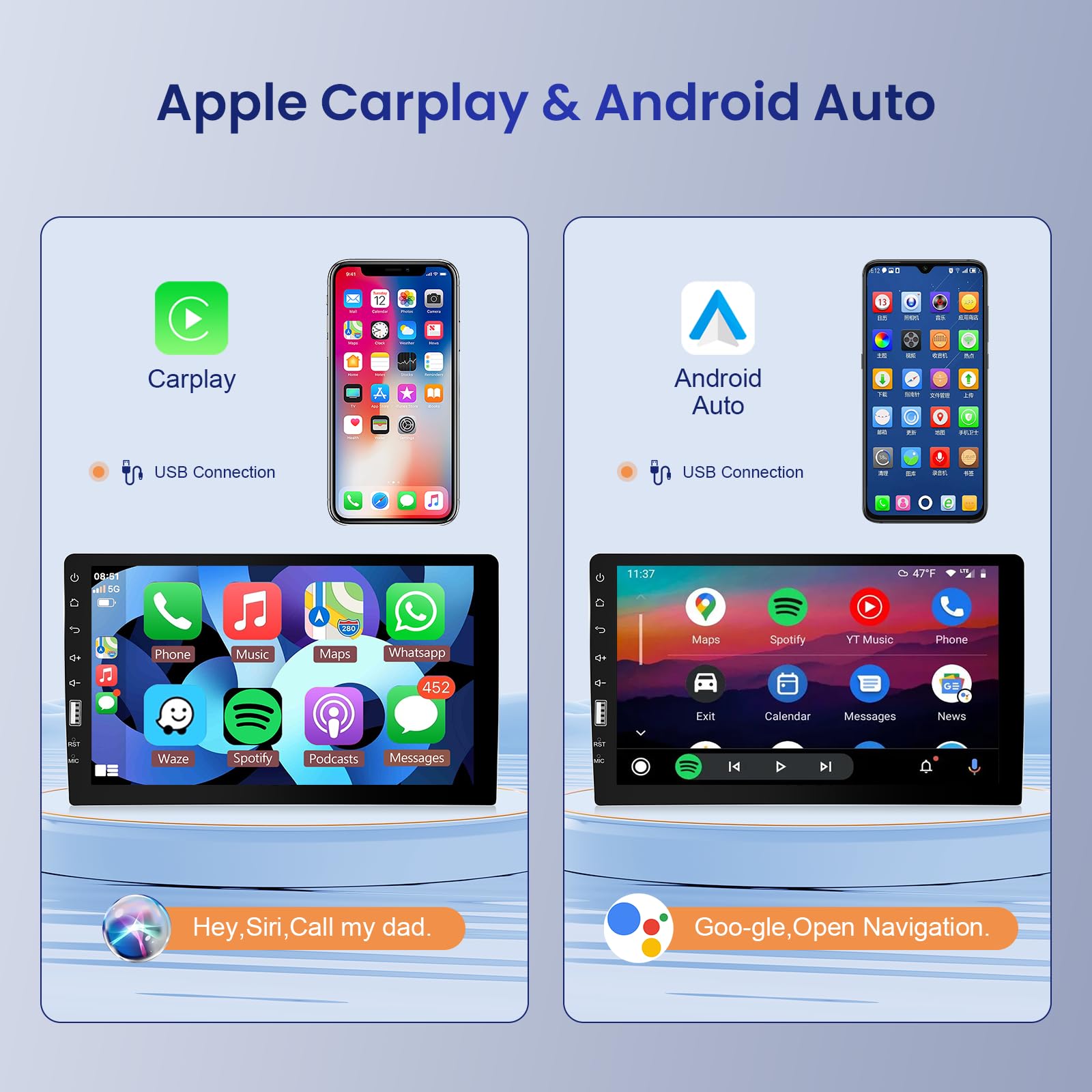 9 Inch Single Din Touch Screen Car Stereo with Apple CarPlay & Android Auto - Bluetooth FM/AM Radio, Mirror Link, TF/USB/AUX Input, Backup Camera & Mic - Compatible with iOS/Android for Seamless Driving Entertainment & Navigation
