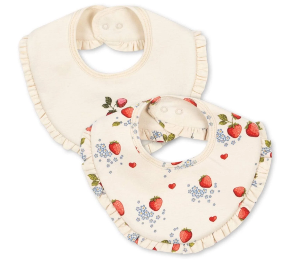 KONGES SLOJD Basic 2-Pack Frill Bibs for Babies - Soft Organic Cotton Drool Bibs for Newborns & Infants - Perfect for Feeding, Teething, and Everyday Use