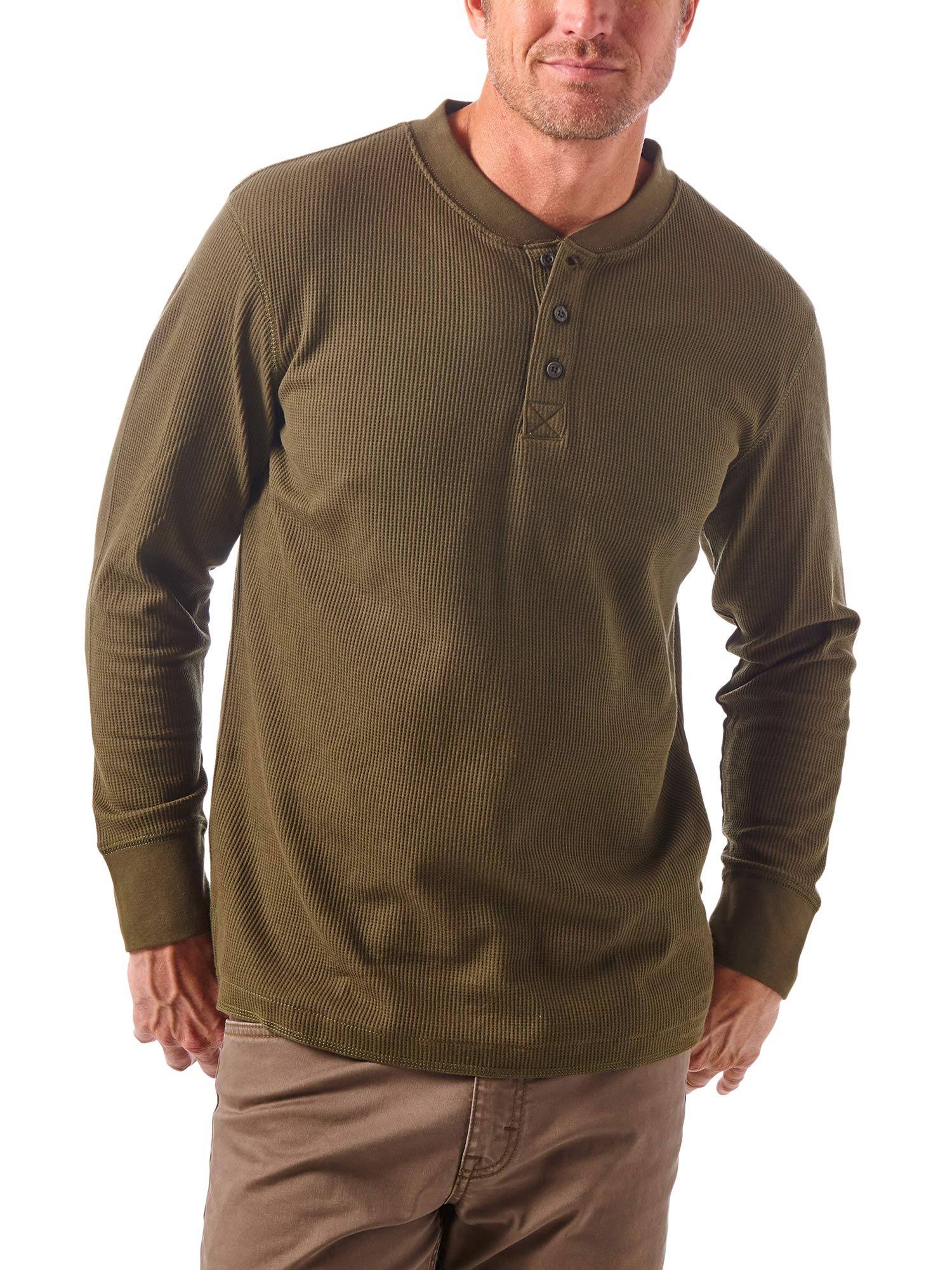 Wrangler Authentics Men's Long Sleeve Waffle Henley Shirt - Soft Cotton Thermal Top for Casual Wear, Outdoor Activities & Layering