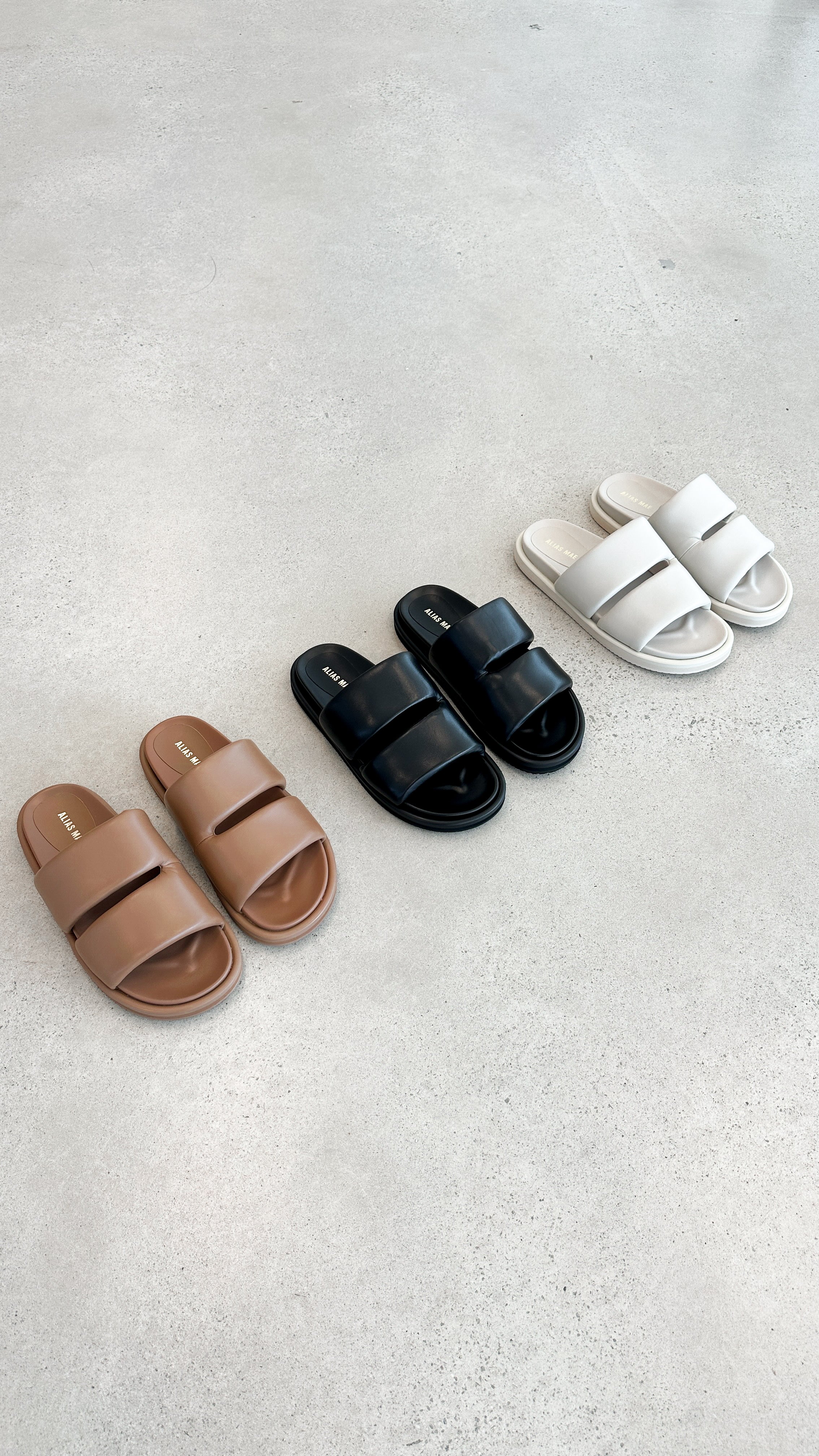 Alias Mae Dawn Slide Sandals - Black Leather Women's Comfortable Slides for Casual Wear, Beach & Home Use