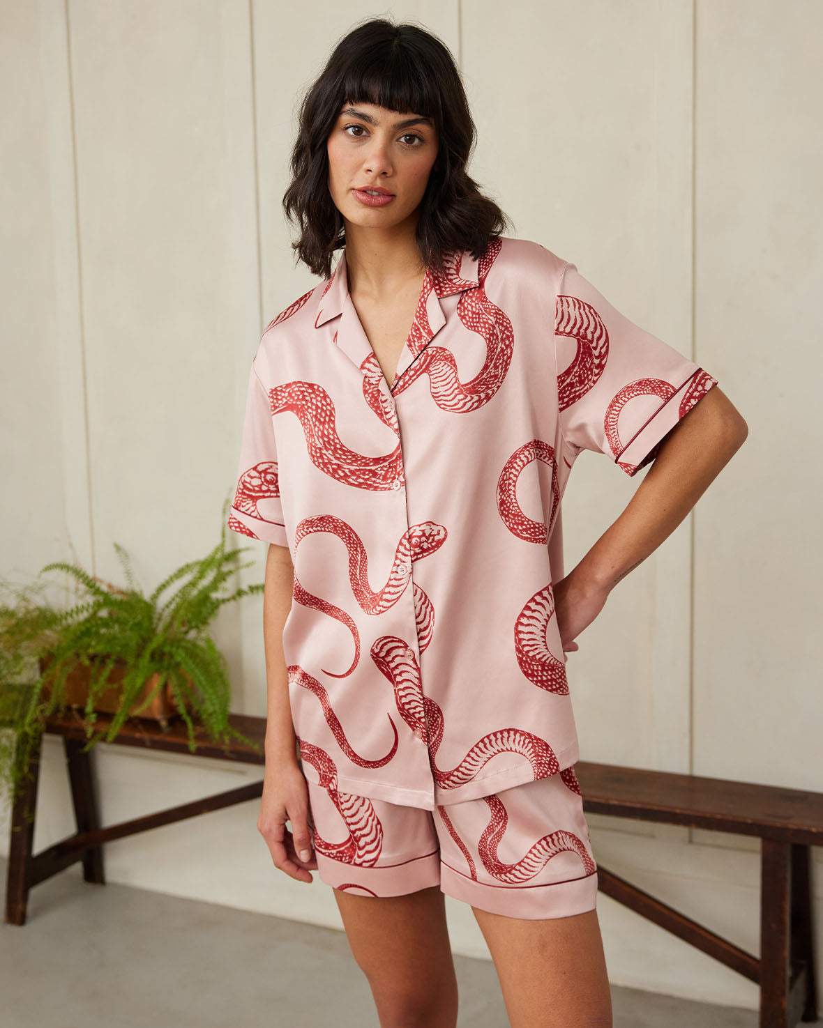 Women's Satin Snake Print Short Pajama Set - Soft & Comfortable Sleepwear for Summer Nights - Perfect for Lounging, Travel & Relaxation at Home