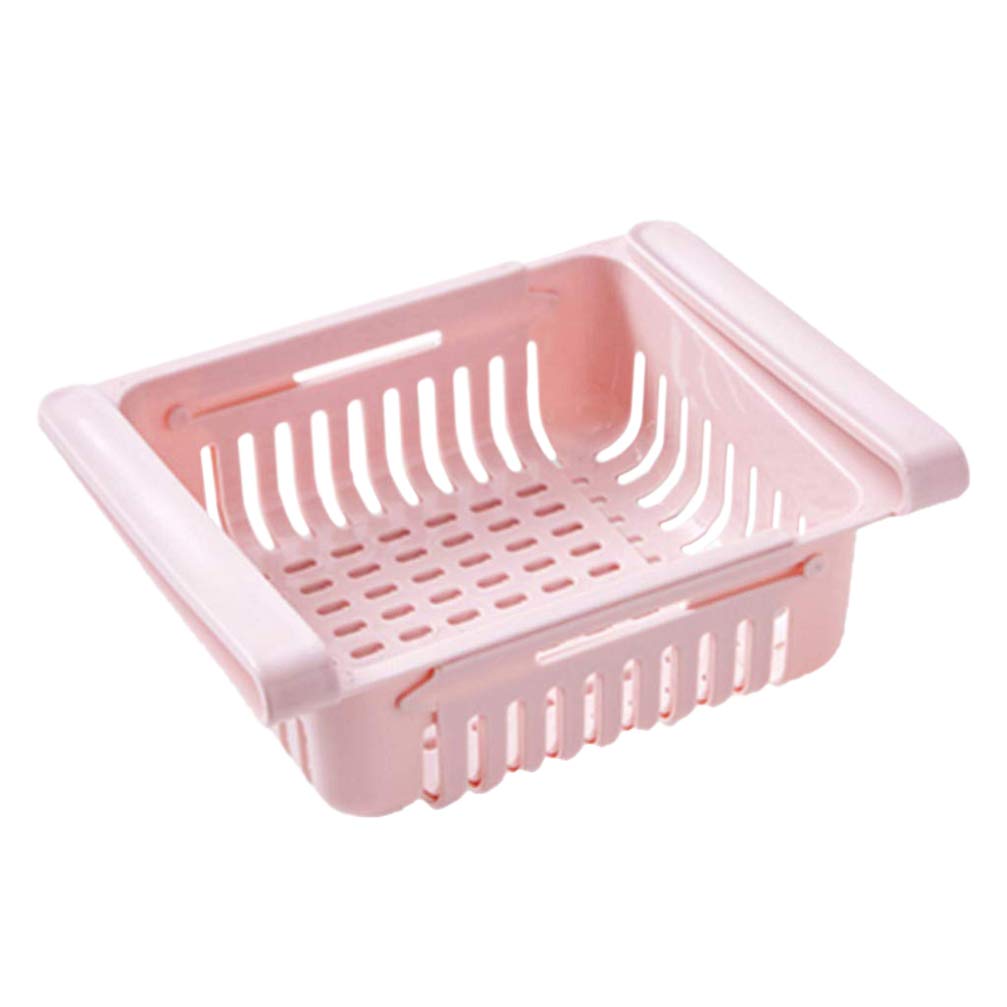 Cabilock 2-Pack Refrigerator Egg Storage Box - Mini Freezer Shelf Organizer, Non-Slip Kitchen Rack for Fruits, Vegetables & Tools - Space Saving Drawer Shelf for Fridge, Pantry & Small Kitchen Organization (Pink)