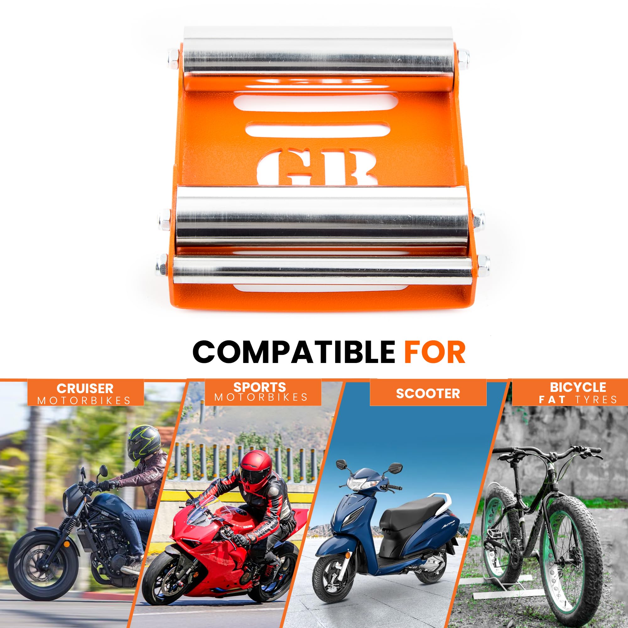 Grand Pitstop Motorcycle Wheel Cleaning Stand - Heavy Duty Paddock Stand Replacement for Tire Maintenance & Chain Lubrication - GRoller Medium (Supports Bikes Under 485 lb & Tire Width Below 180mm) - Perfect for Garage Workshops, DIY Bike Care & Professional Mechanic Use
