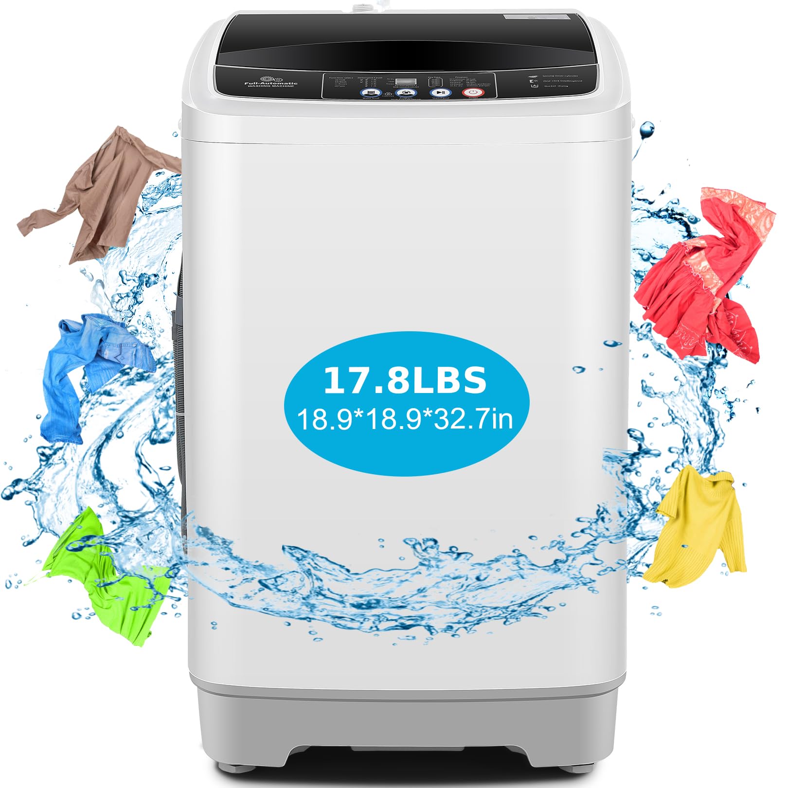Nictemaw 17.8Lbs Portable Washing Machine with Drain Pump - 2.4Cu.ft Full-Automatic Compact Washer, 10 Wash Programs & 8 Water Levels - Perfect for Home, Apartment, RV, Dorm, Camping & Small Spaces