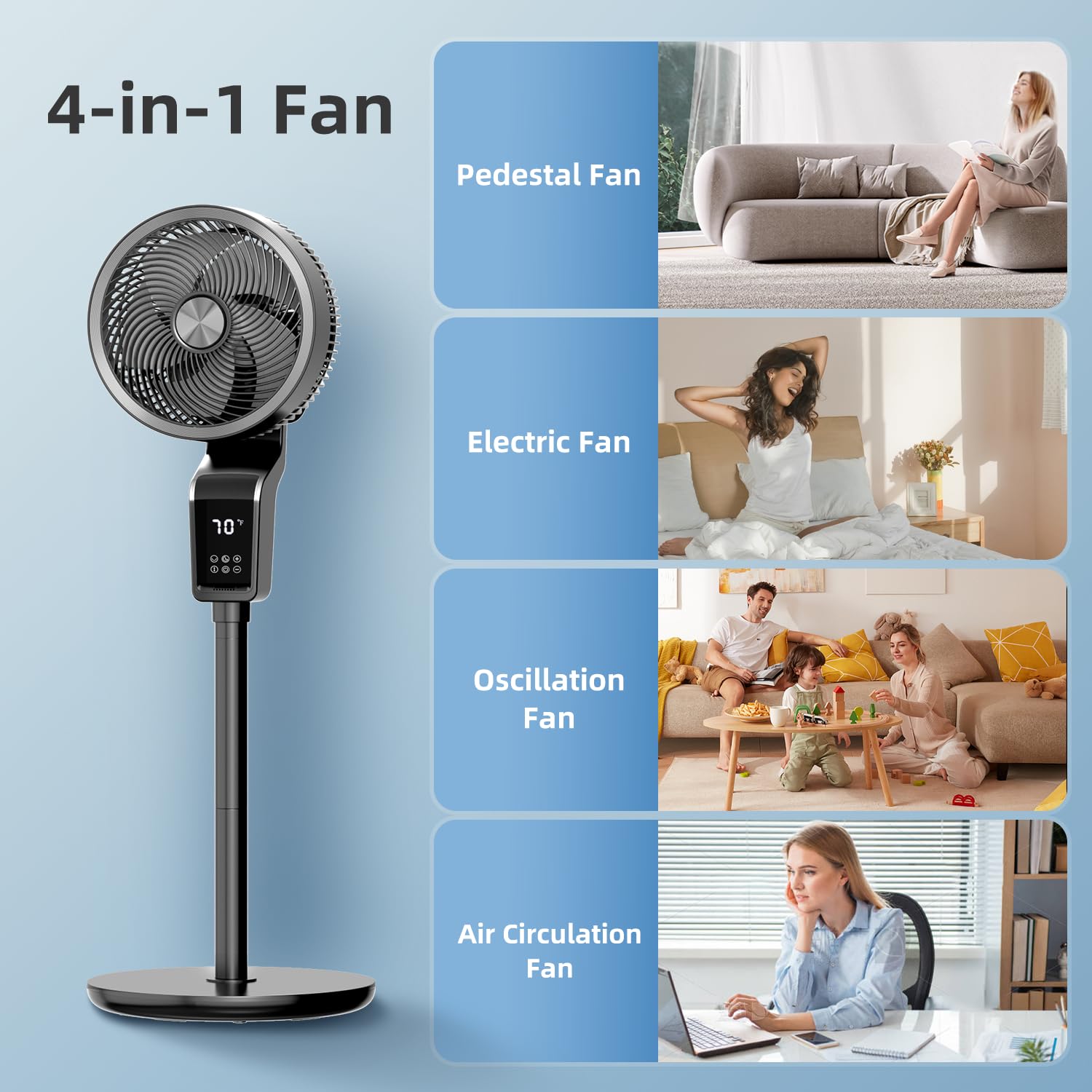 **70°+90° Quiet Oscillating Floor Fan for Bedroom & Home - 3 Speed Settings, 12H Timer, Touch & Remote Control (36-50dB) - Perfect for Cooling, Air Circulation & Nighttime Use**