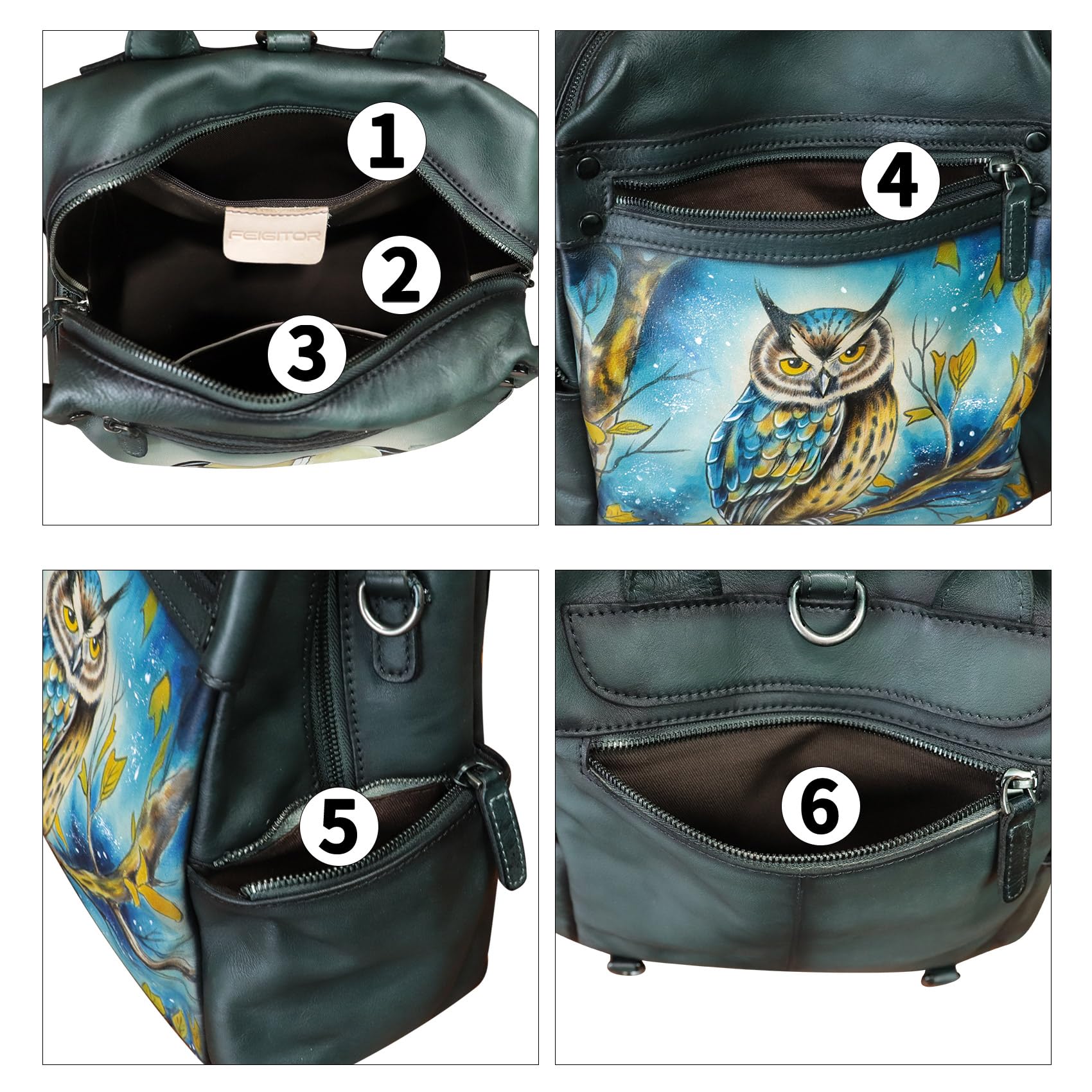 Handmade Genuine Leather Backpack for Women - Hand Painted Convertible Rucksack, Casual Daypack & Purse (Pattern 10) | Perfect for Work, Travel & Daily Commute