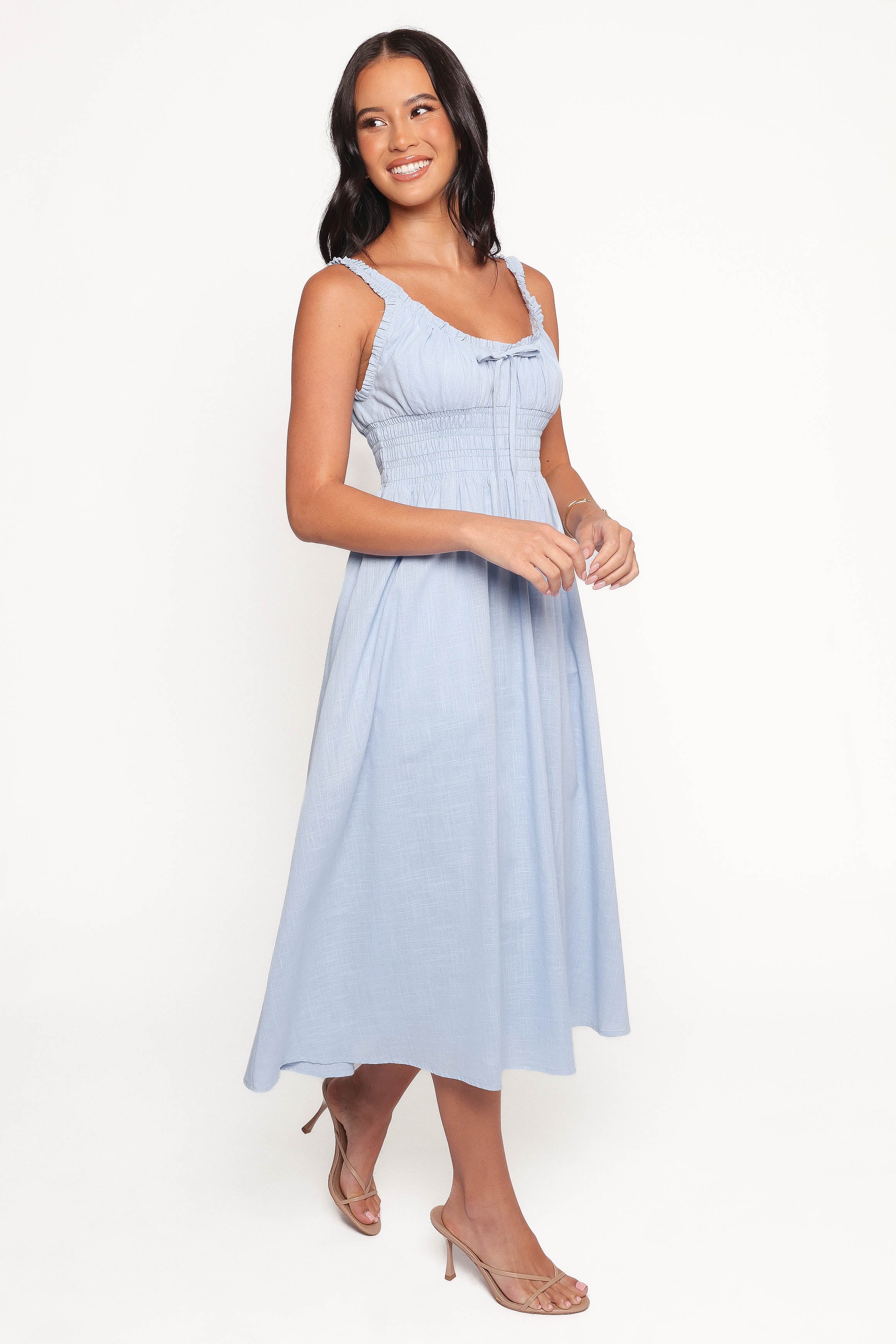 Auguste Midi Dress in Pale Blue | Flowy Summer Dress for Women | Perfect for Beach Vacations & Date Nights