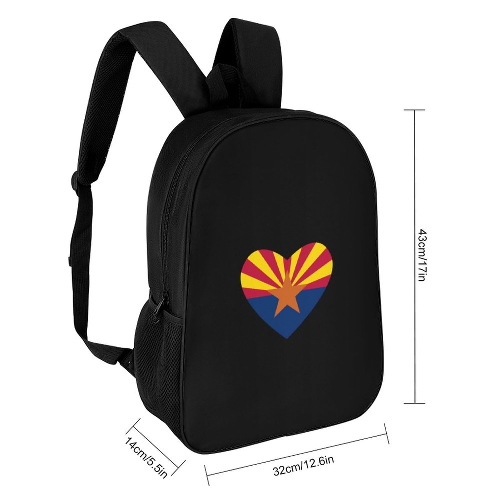 Arizona Heart Flag 17 Inch Laptop Backpack - 3D Printed School & Work Computer Bag for Men & Women | Perfect for College, Travel & Daily Commute