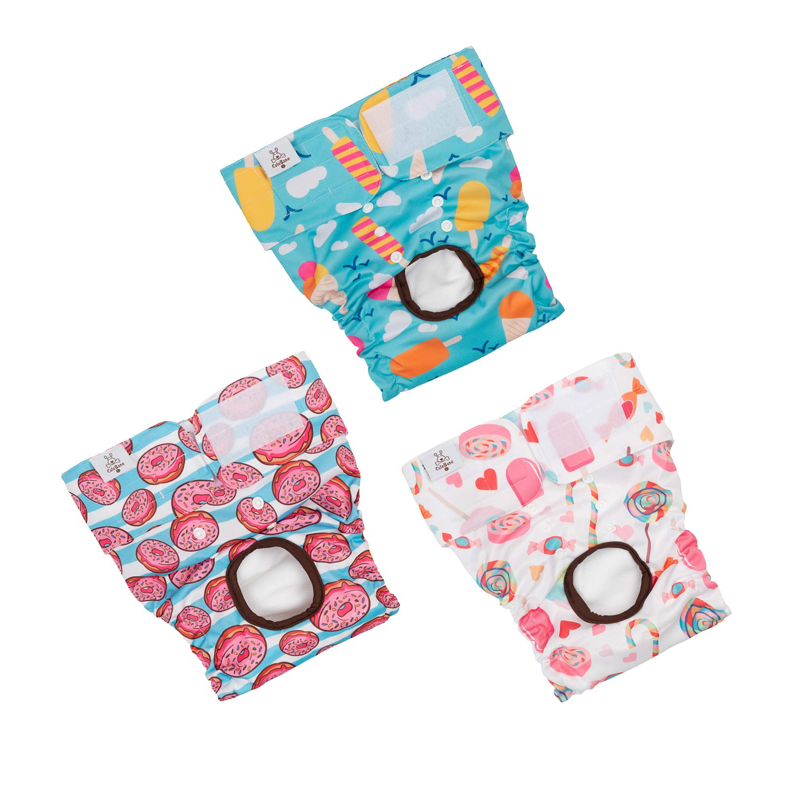 CuteBone Washable Female Dog Diapers 3 Pack - Reusable Puppy Pants for Heat Period & Incontinence | Perfect for Small Medium Dogs at Home, Travel, or Post-Surgery Care