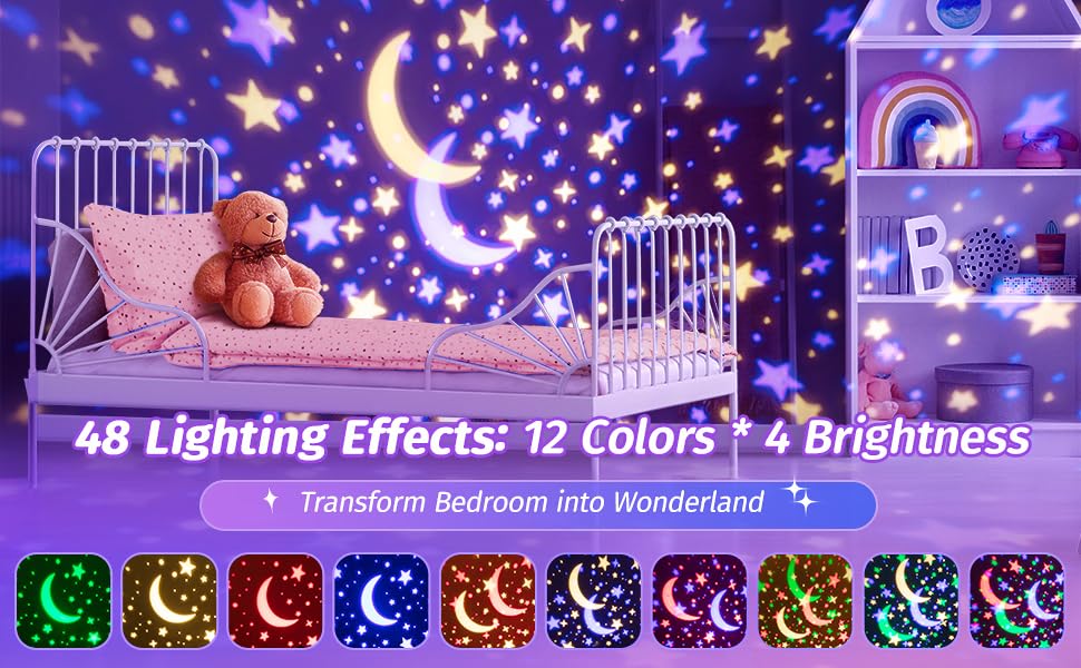 ONEFIRE Kids Night Light Projector with Bluetooth Music, 360° Rotating Star Projector with 48 Colors & Remote Timer - Perfect for Bedroom, Nursery, Sleep Aid & Relaxation