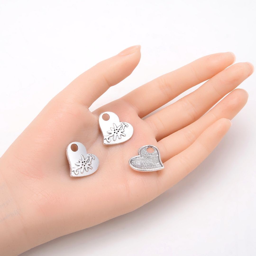 Adabele Flower Vine Strength Symbol Heart Charm Pendant - Antique Silver Jewelry for Necklace, Bracelet, Anklet, Earrings & Keychain - Perfect for DIY Crafting, Gift Giving & Boho Fashion Accessories