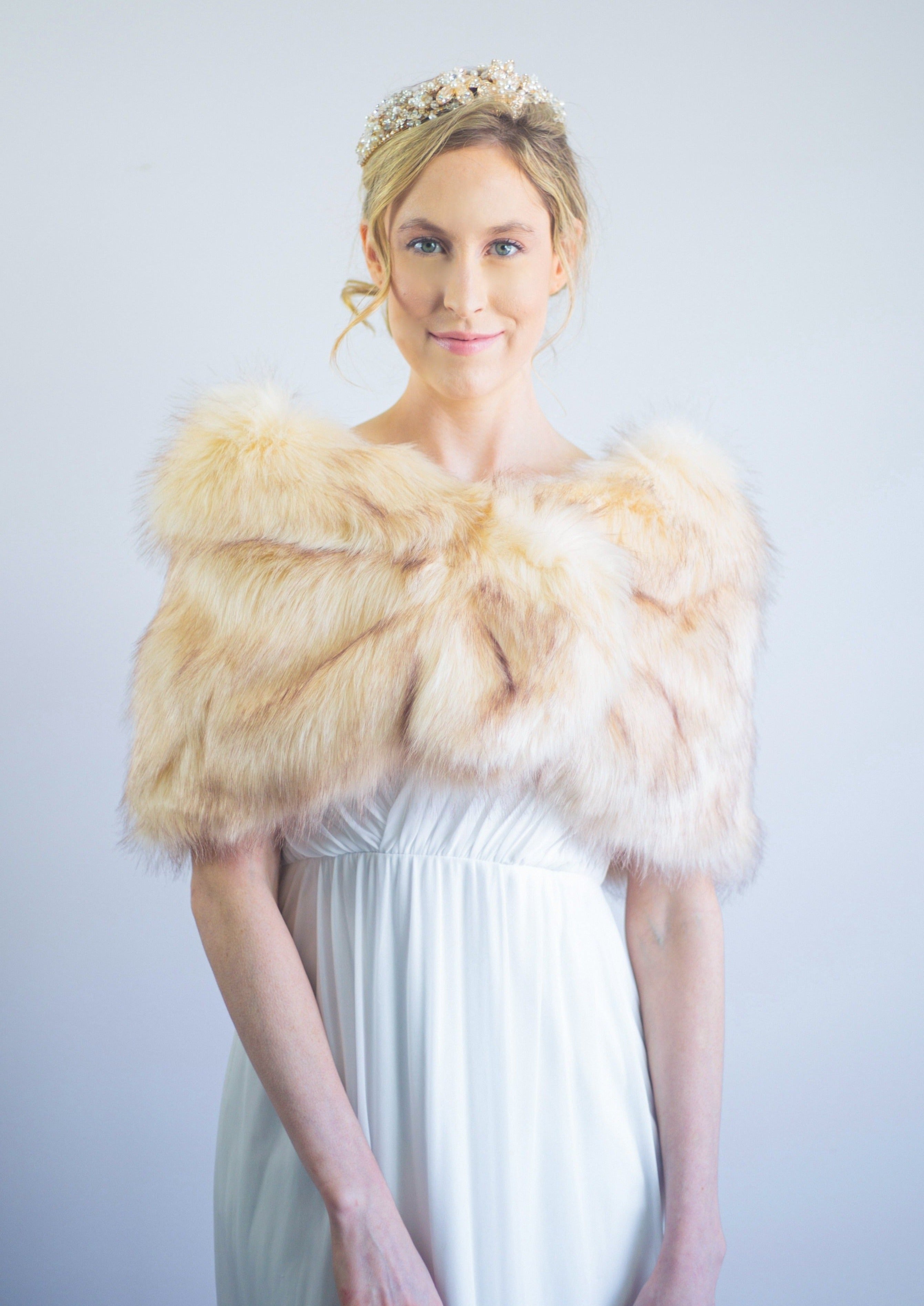 Luxury Champagne Fur Wrap Shawl - Soft & Elegant Winter Accessory for Women (Blair Cha03) | Perfect for Weddings, Parties & Cold Weather Fashion