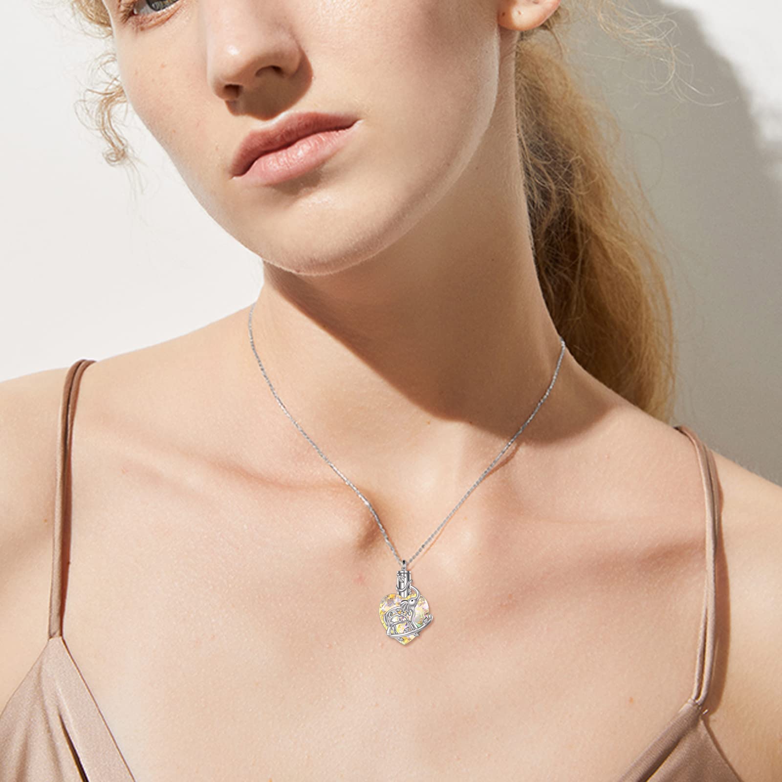 YFN Elephant Heart Crystal Urn Necklace for Ashes - Sterling Silver Cremation Jewelry with Crystal - Memorial Keepsake Gift for Women - Perfect for Honoring Loved Ones & Special Occasions