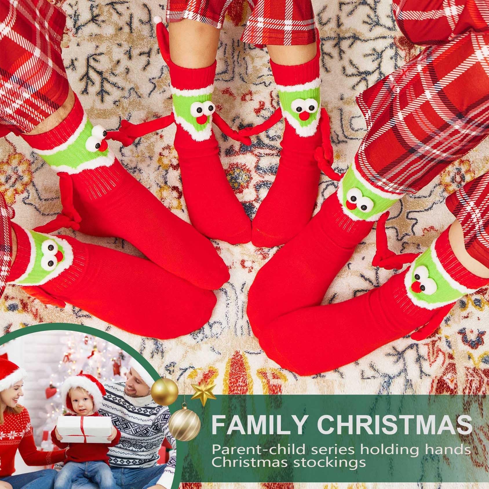 Awoscut Holiday Stockings - Cute Matching Christmas Socks for Couples, Family & Kids | Novelty Hand-in-Hand Design | Perfect Xmas Gift for Adults & Children | Great for Holiday Parties, Family Photos & Cozy Winter Nights