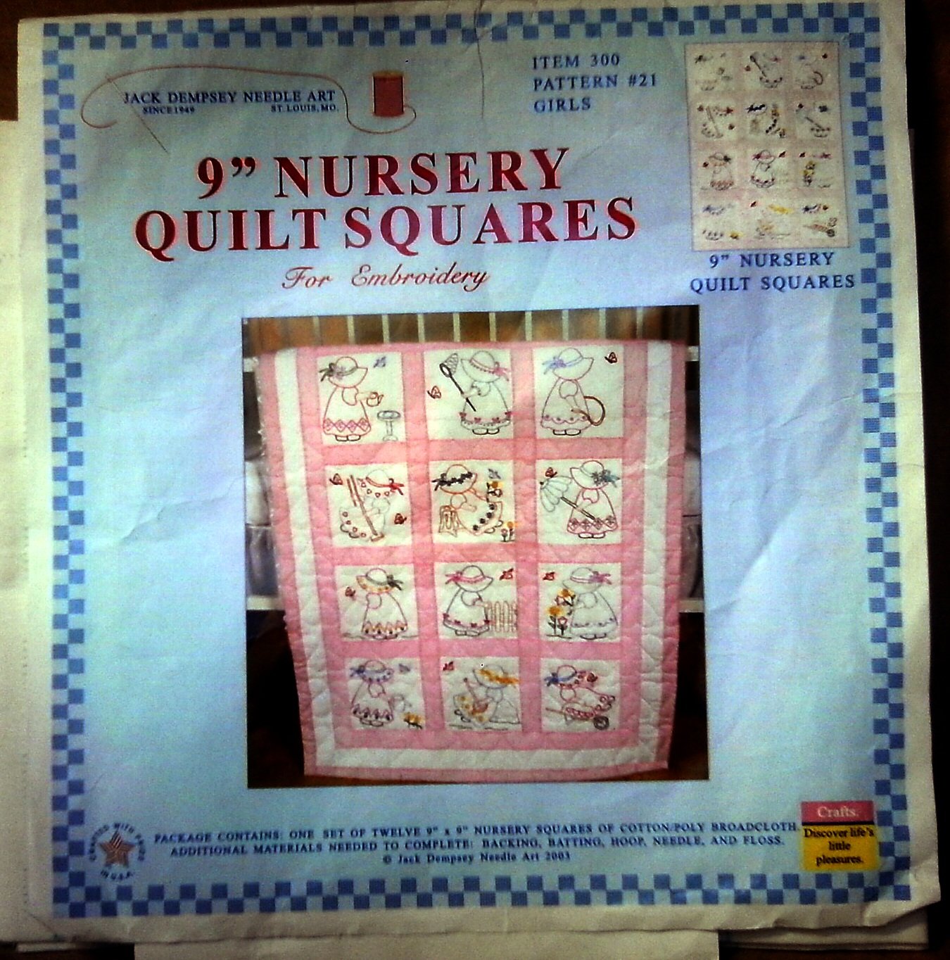 Jack Dempsey Needle Art Girls 9-Inch Nursery Quilt Blocks - Handmade Patchwork for Baby Room Decor & Nursery Bedding