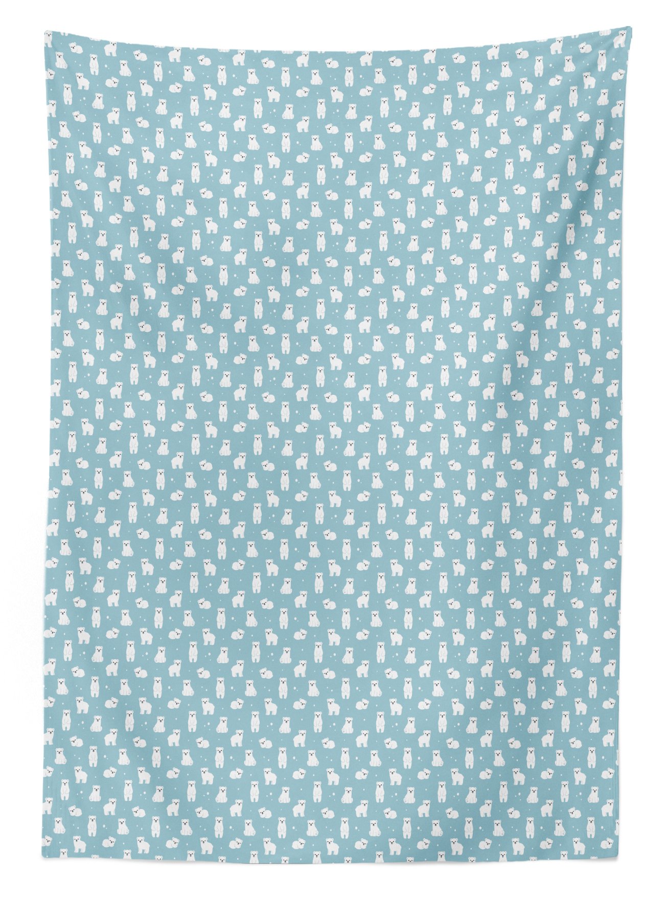 Ambesonne Polar Bear Tablecloth - Cartoon Style Arctic Wildlife Design, 60x84 Inch Rectangular Table Cover for Dining Room & Kitchen - Pale Blue White Black - Perfect for Winter Parties, Holiday Decor, and Wildlife-Themed Events