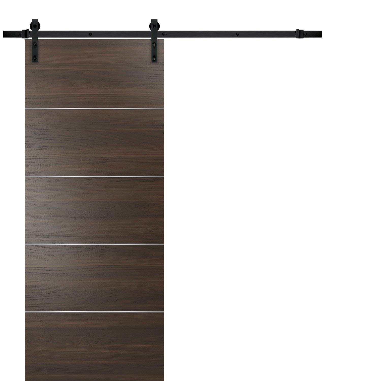 18x80 Brown Barn Sliding Door with 6.6FT Steel Rail Hardware Set - Modern Solid Core Closet Door in Chocolate Ash Finish | Perfect for Bedroom, Laundry Room & Farmhouse Style Interior Design