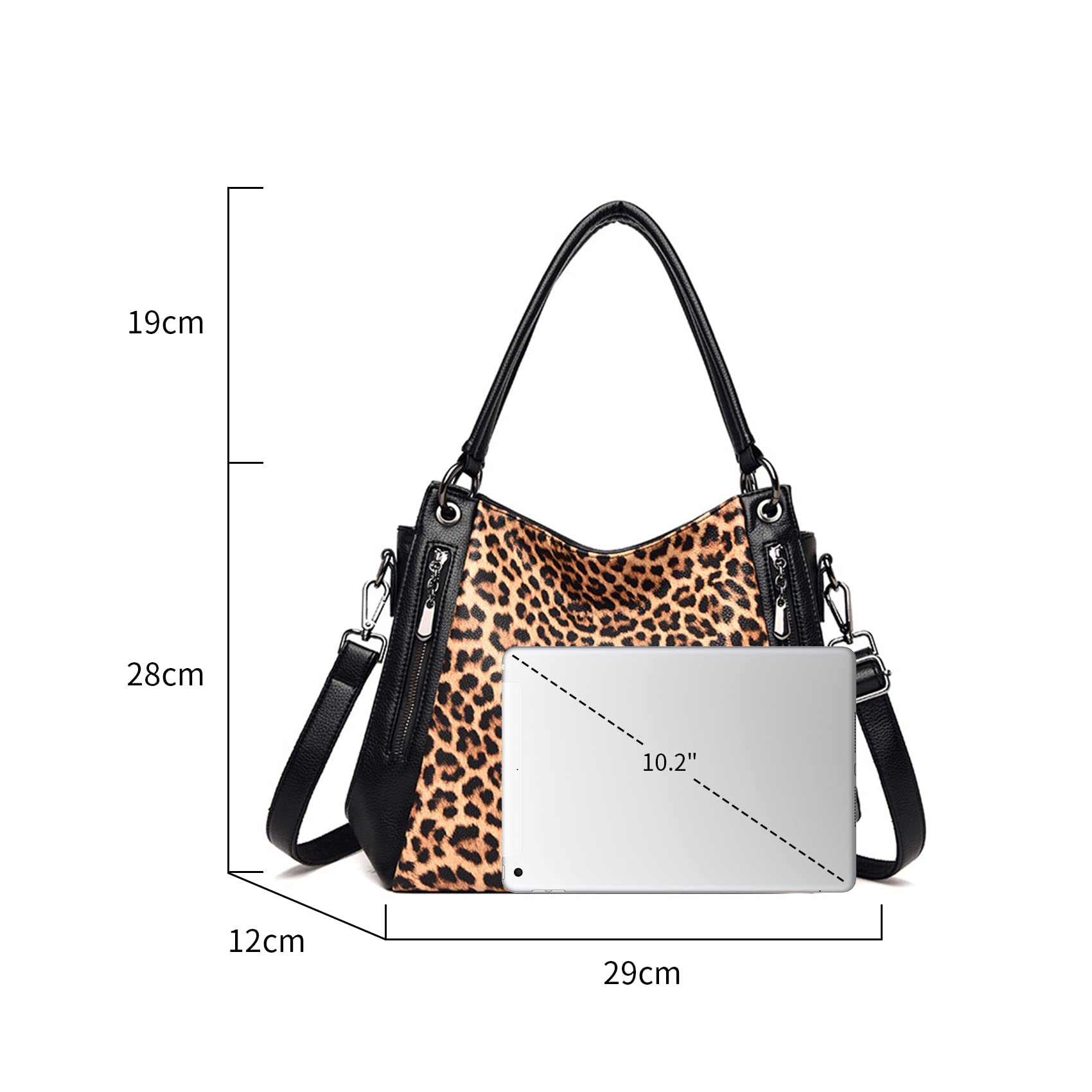Stylish NOTAG Women's Leopard Print Tote Bag - Soft PU Leather Shoulder Purse with Multiple Pockets, Top Handle & Crossbody Strap | Perfect for Work, Travel & Everyday Use