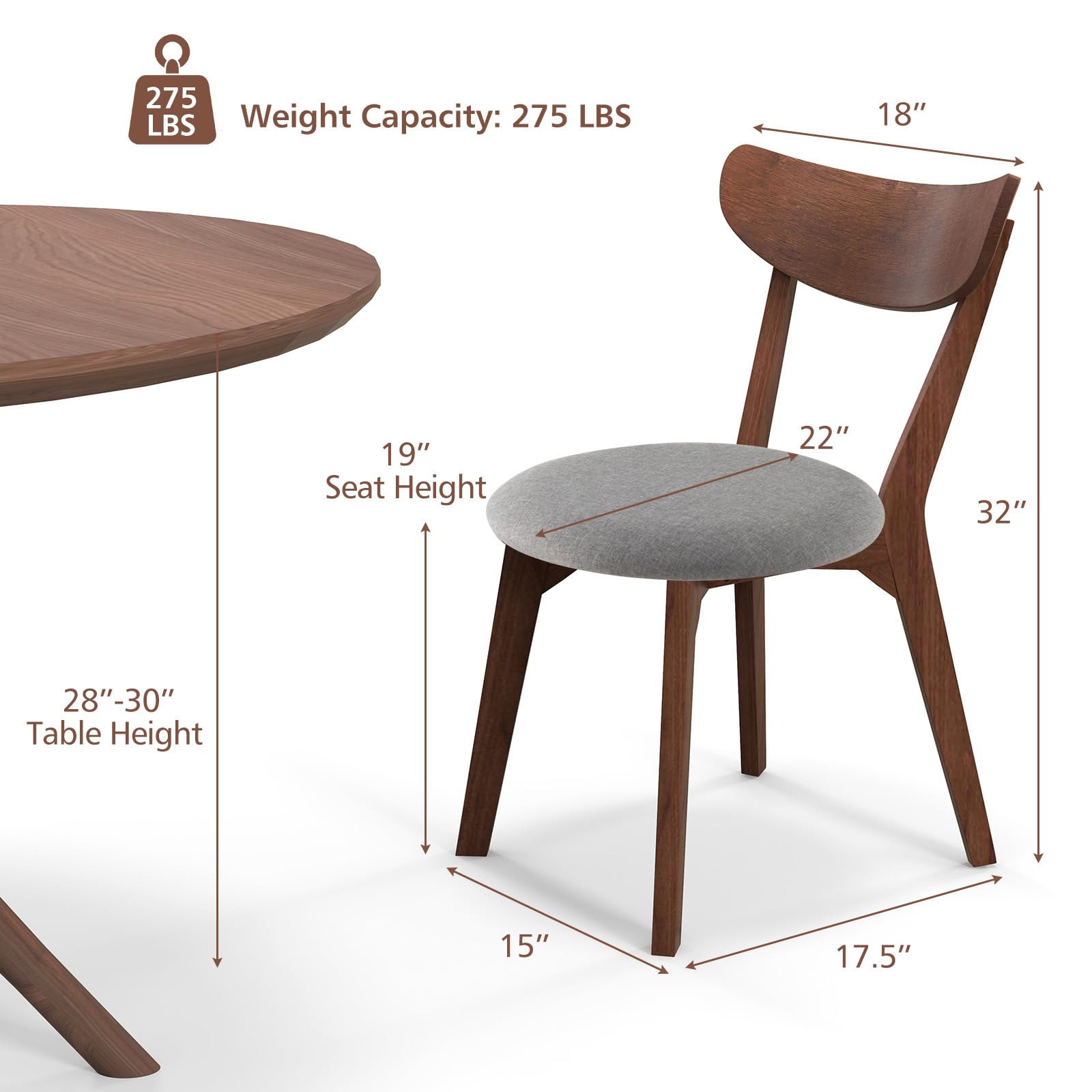ERGOMASTER 2-Piece Walnut Wood Dining Chairs Set - Curved Back Comfortable Kitchen & Restaurant Chairs for Home, Office, and Commercial Use - Perfect for Family Dinners, Cafe Seating, and Modern Interior Decor