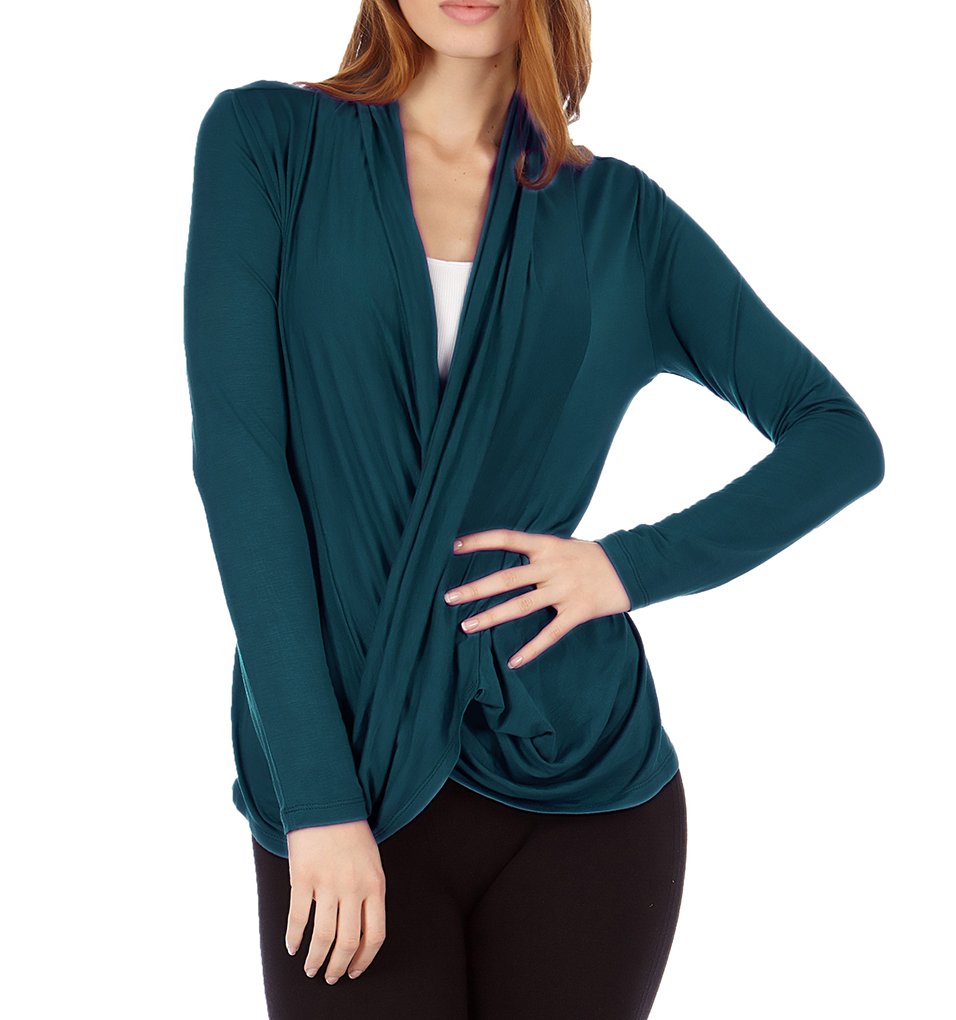 Dinamit Women's CRIS Cross Drape Front Pullover Cardigan Sweater - Soft Knit Long Sleeve Open Front Wrap for Office, Casual Outfits & Fall Layering
