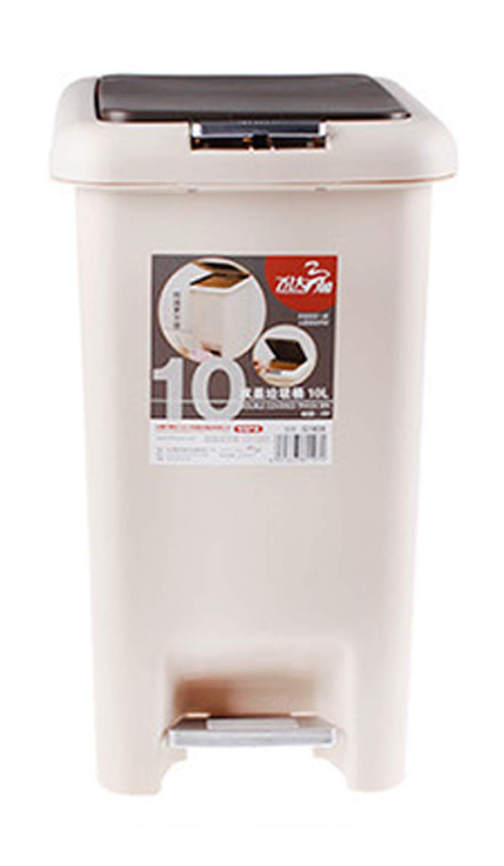 Hflove 13 Gallon Kitchen Trash Can with Lid - Step Pedal Garbage Bin for Home, Office, Bathroom - Durable Plastic Wastebasket in Beige - Perfect for Recycling, Composting & Household Waste Disposal