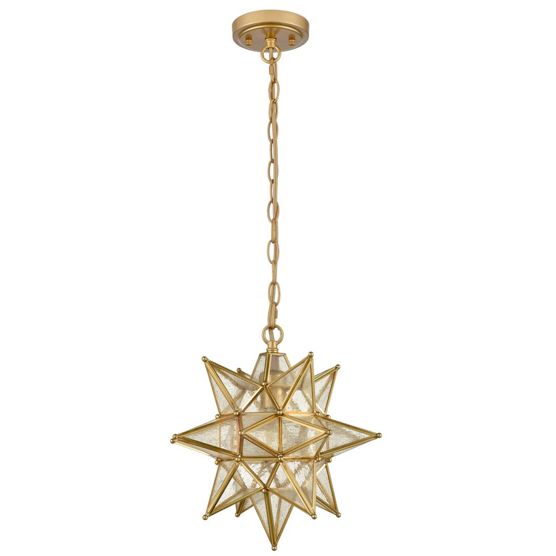 DIRYZON 13-Inch Modern Moravian Star Pendant Light - Gold Hanging Ceiling Light with Seeded Glass for Kitchen Island, Dining Room, Bedroom & Living Room Lighting