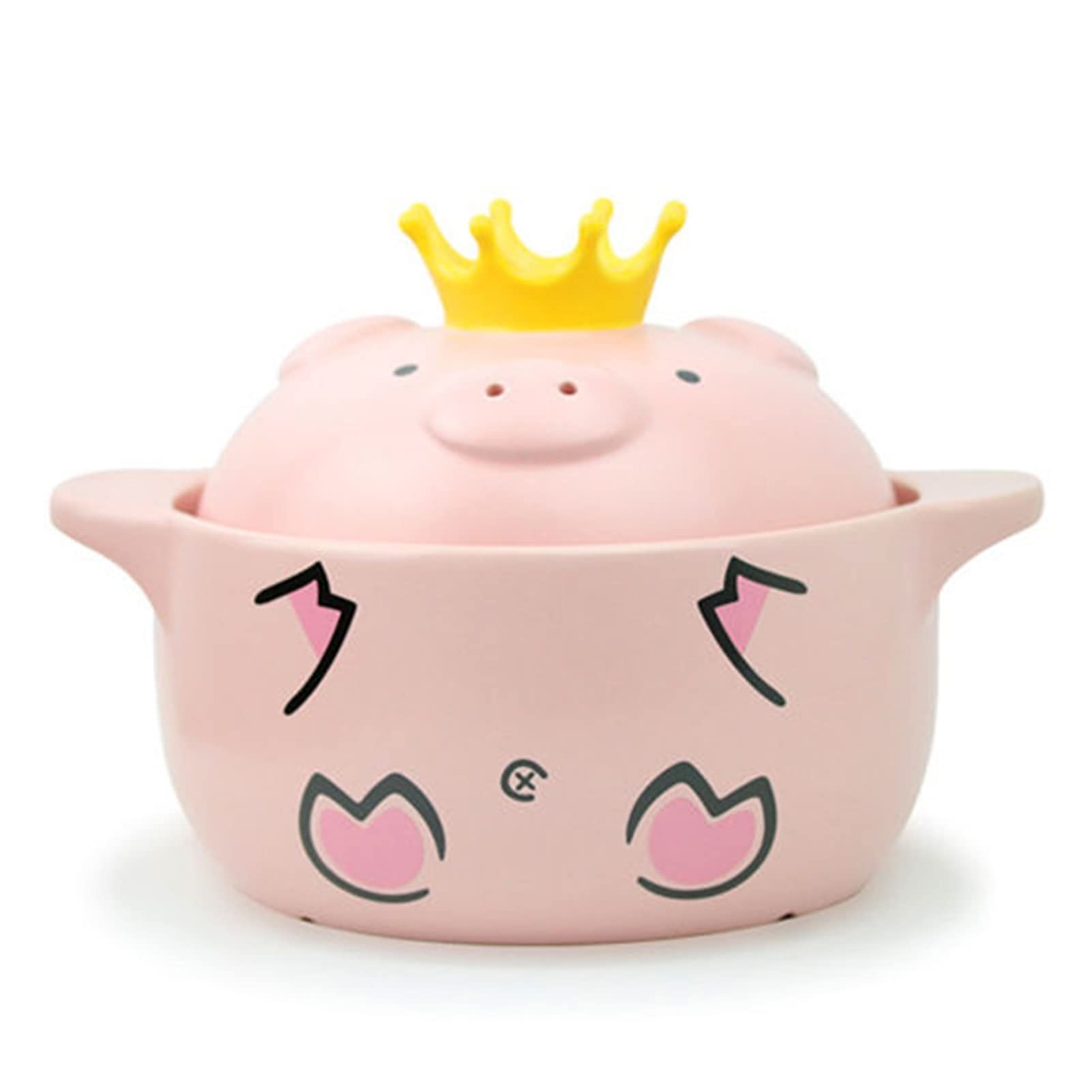 1000ml Pink Pig Ceramic Casserole Pot with Heat-Resistant Handle - High Temperature Safe for Cooking, Baking & Serving - Perfect for Kitchen, Oven & Stovetop Use (15x15.5cm)